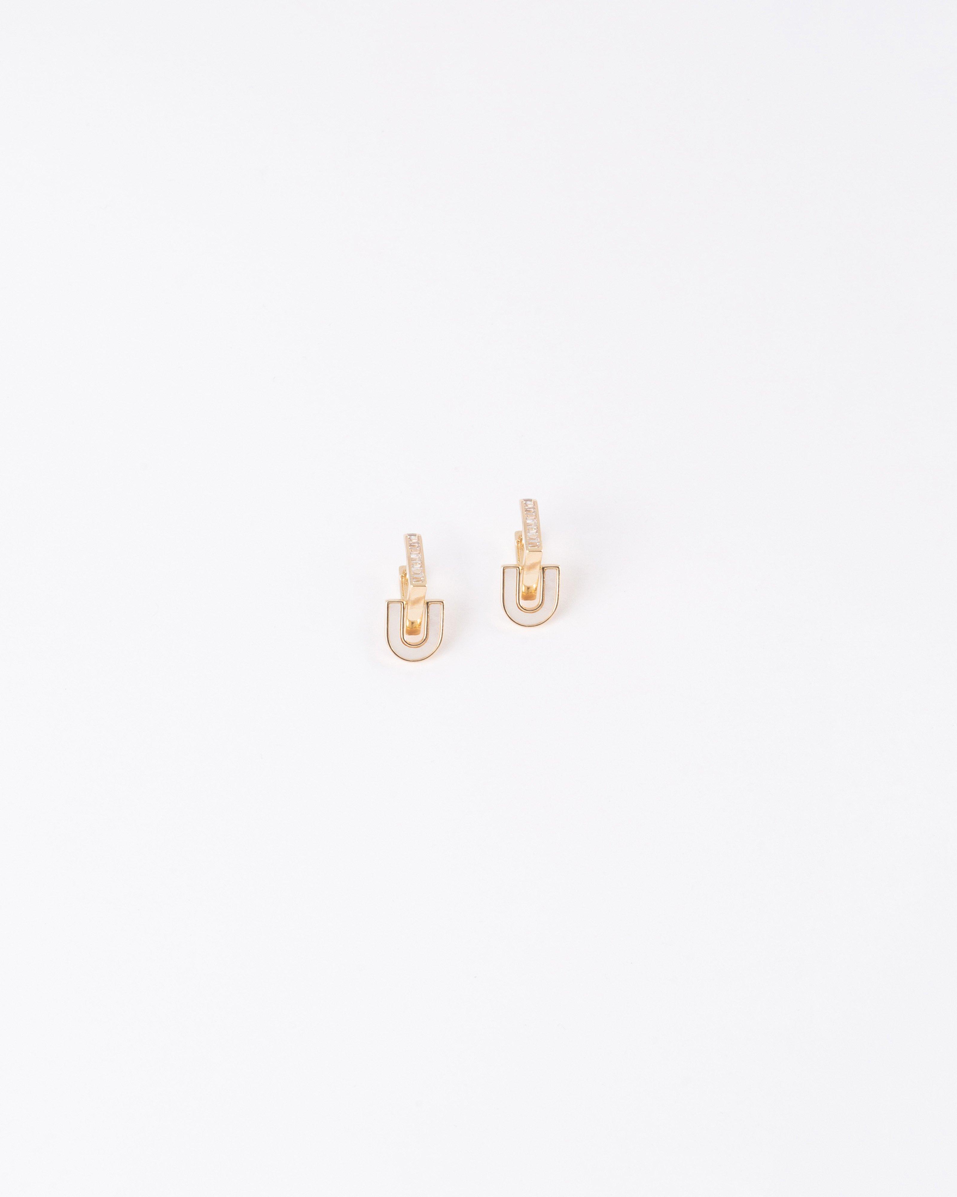 U-Shape Stone and Mother of Pearl Drop Earrings -  Milk