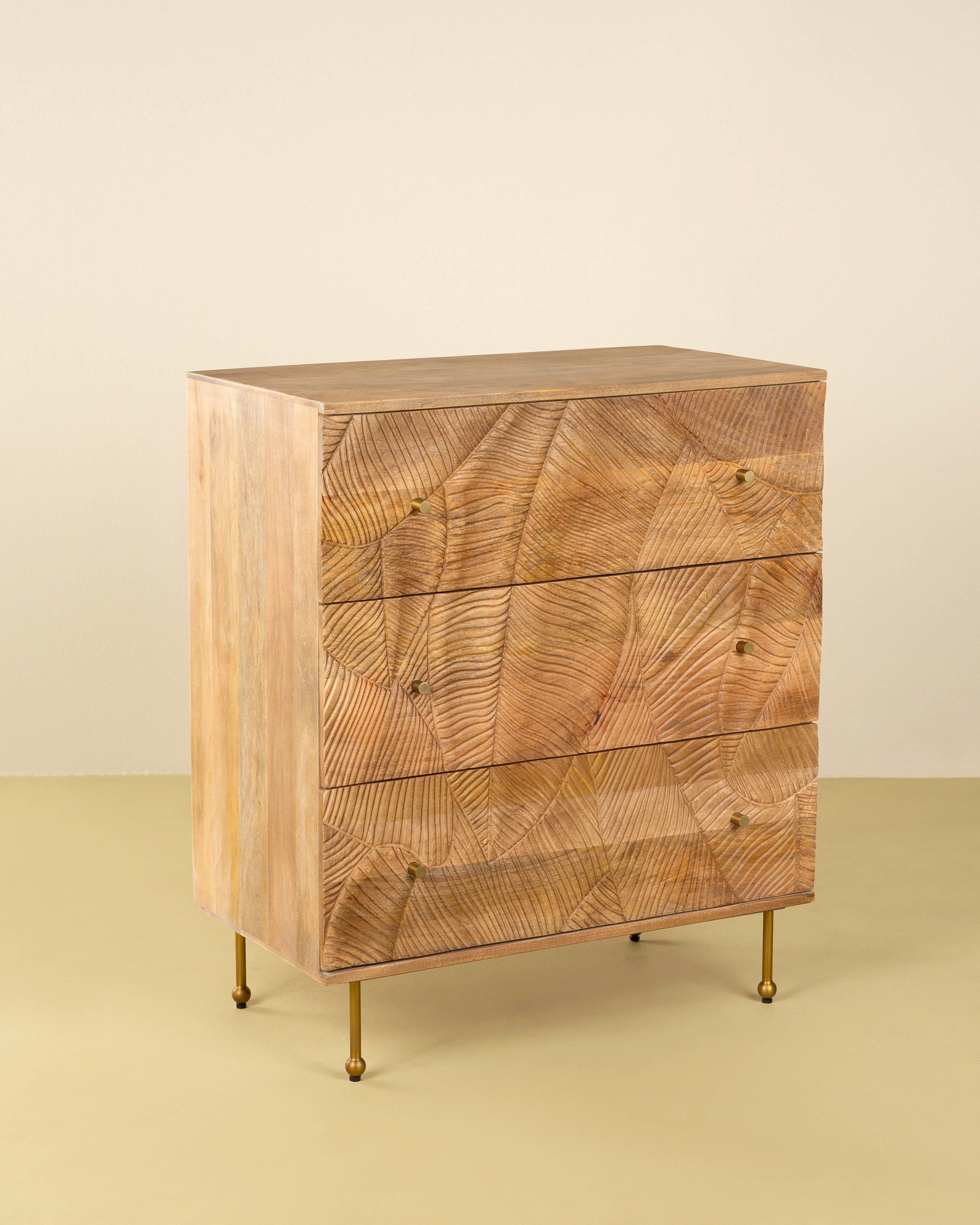 Palm Leaf 3-Drawer Dresser -  Brown