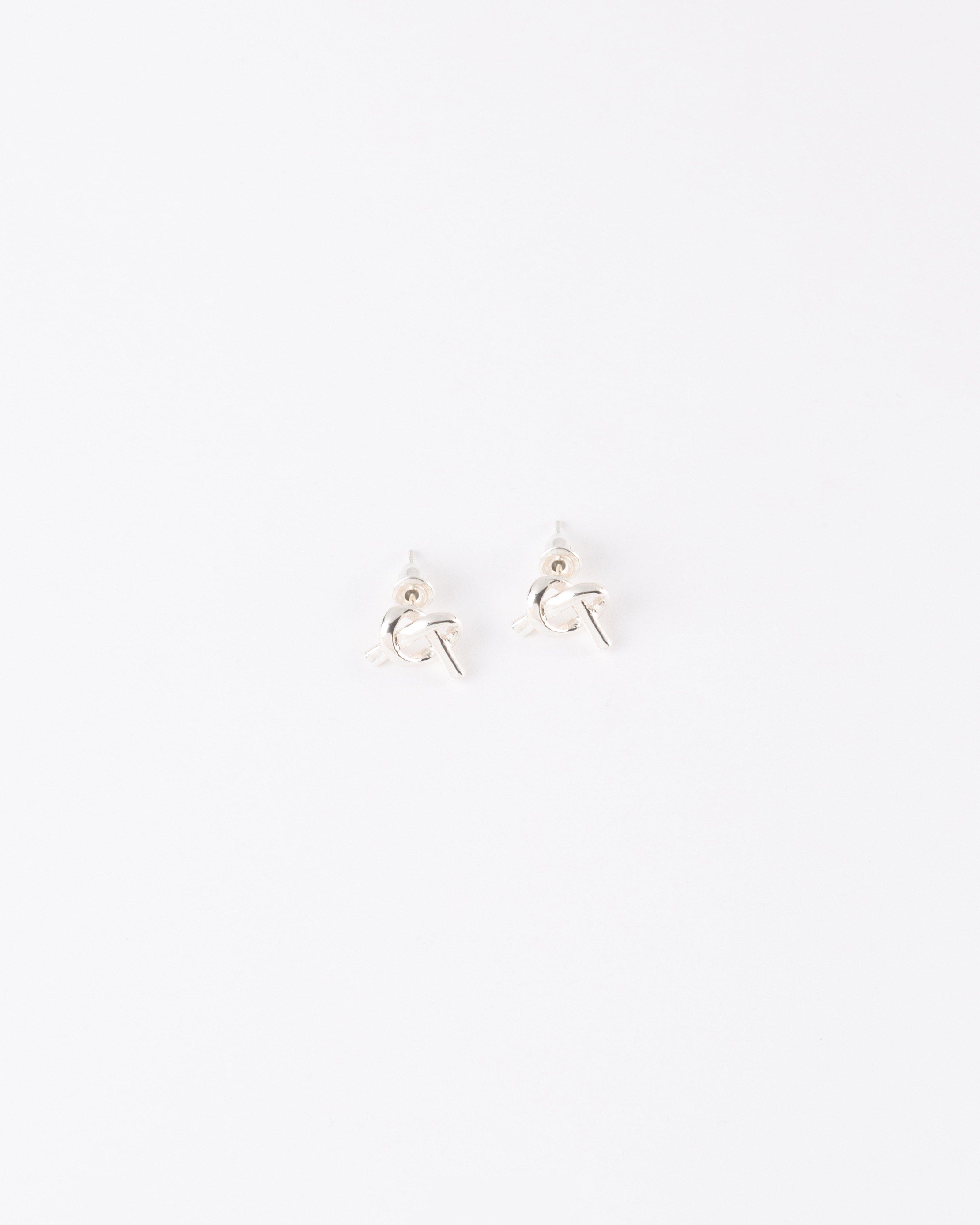 Knotted Heart Detail Stud Earrings -  Silver