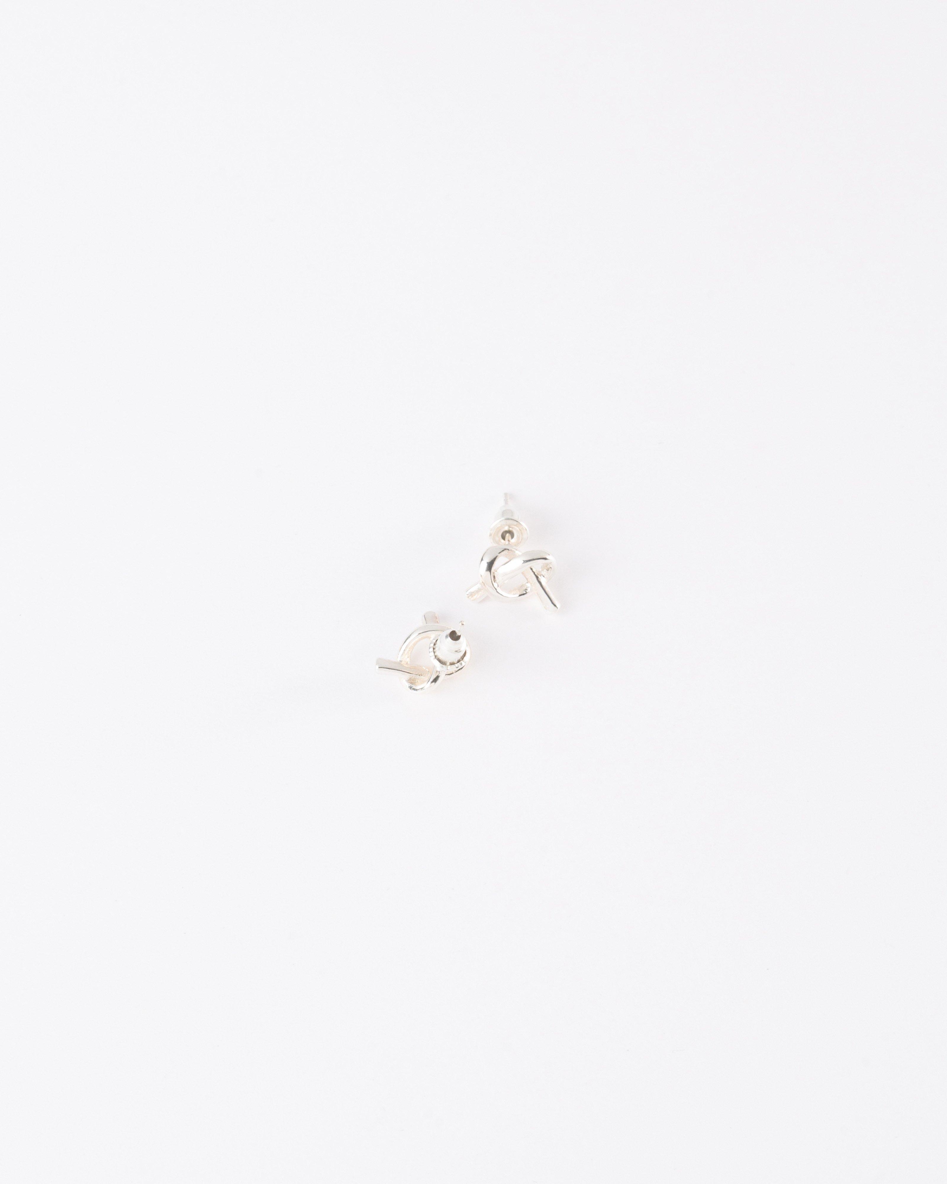 Knotted Heart Detail Stud Earrings -  Silver