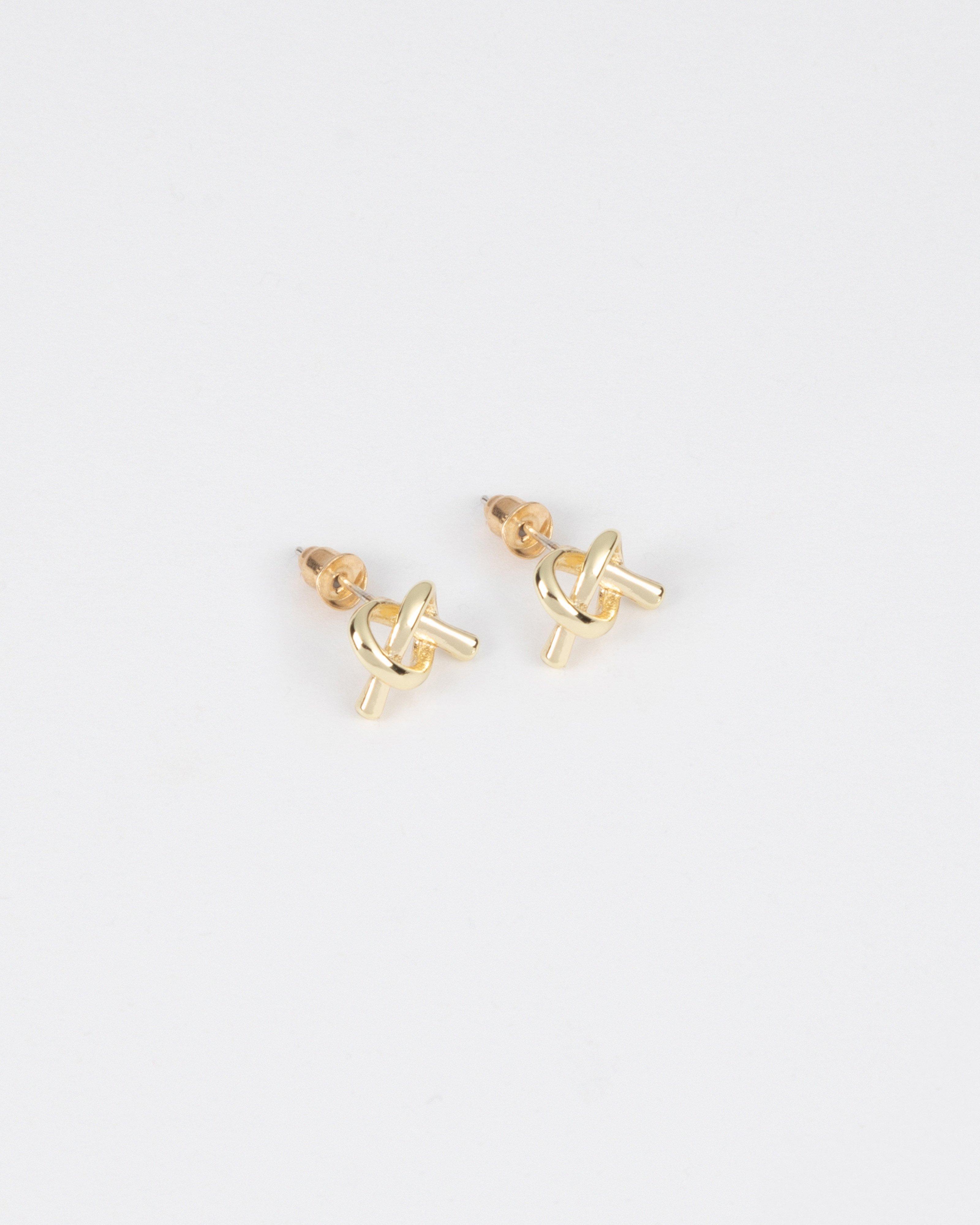 Knotted Heart Detail Stud Earrings -  Gold