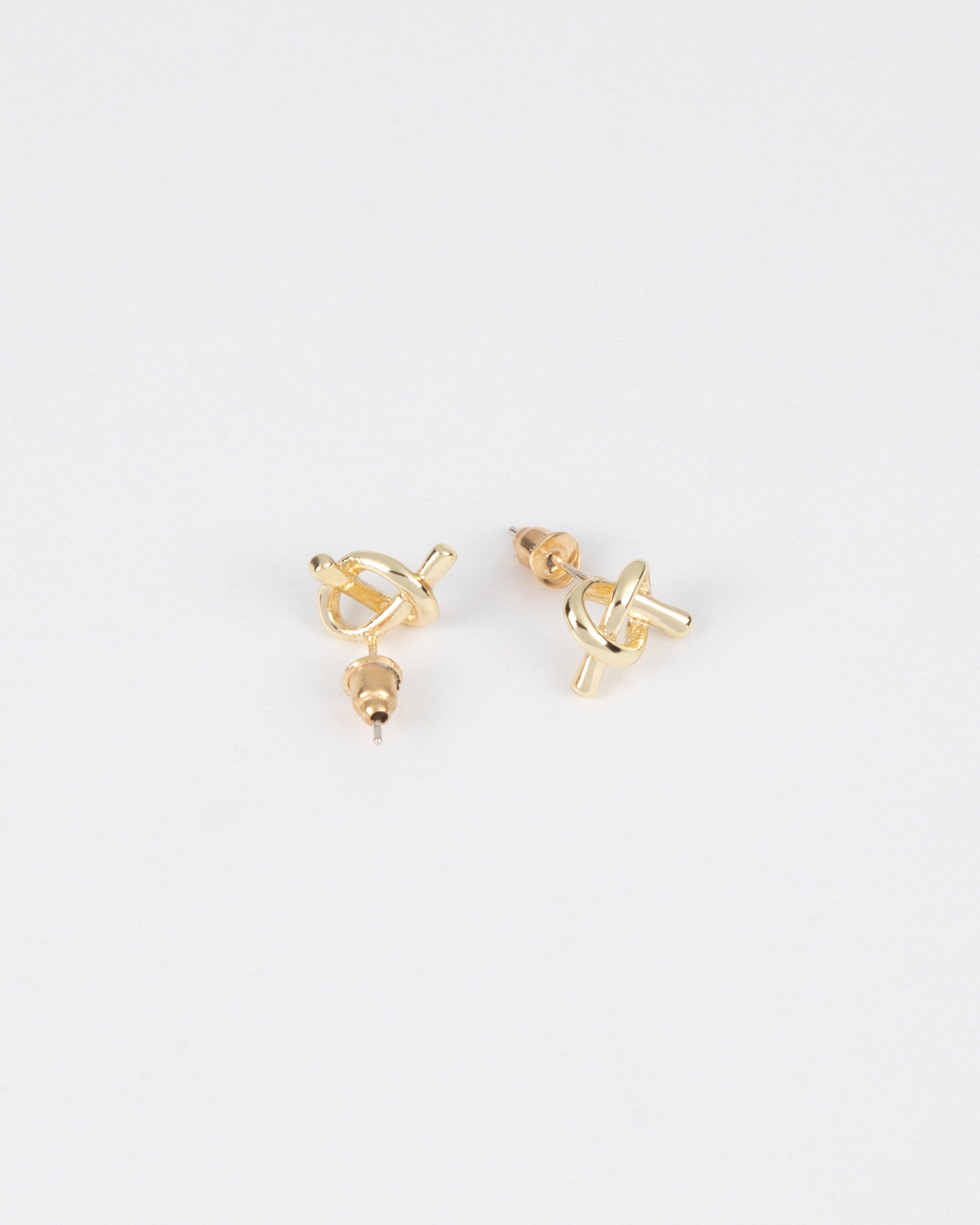 Knotted Heart Detail Stud Earrings -  Gold