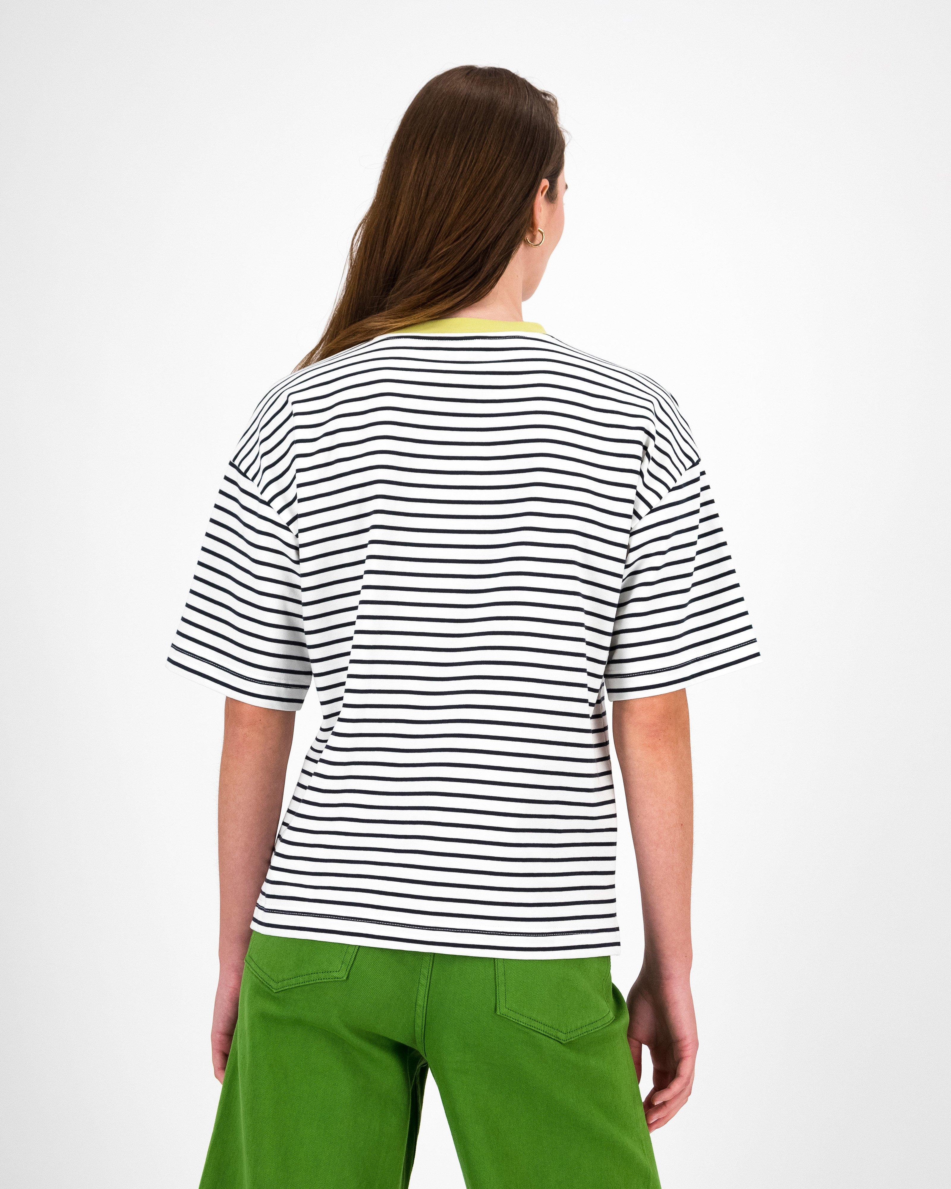 Bekah Stripe T-Shirt Contrast Neck -  Navy