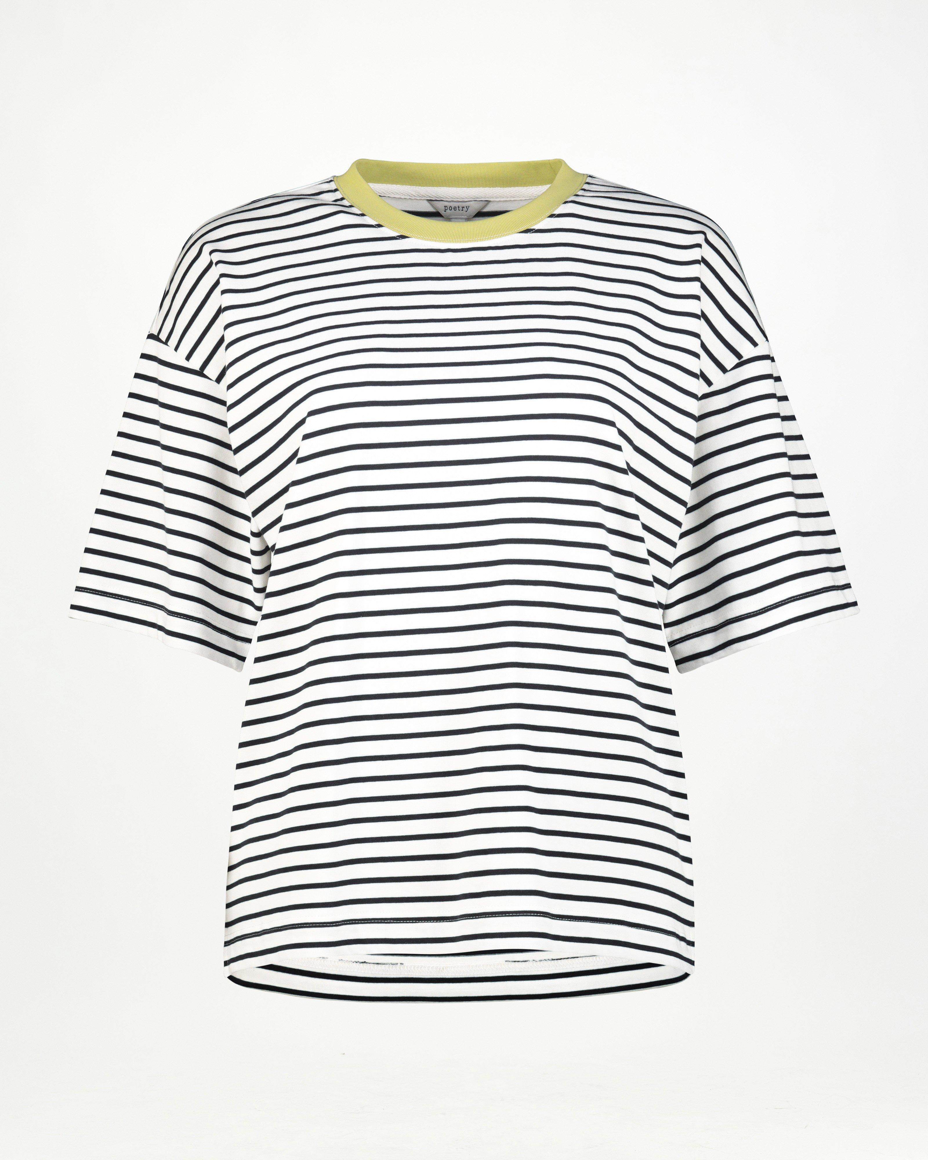 Bekah Stripe T-Shirt Contrast Neck -  Navy