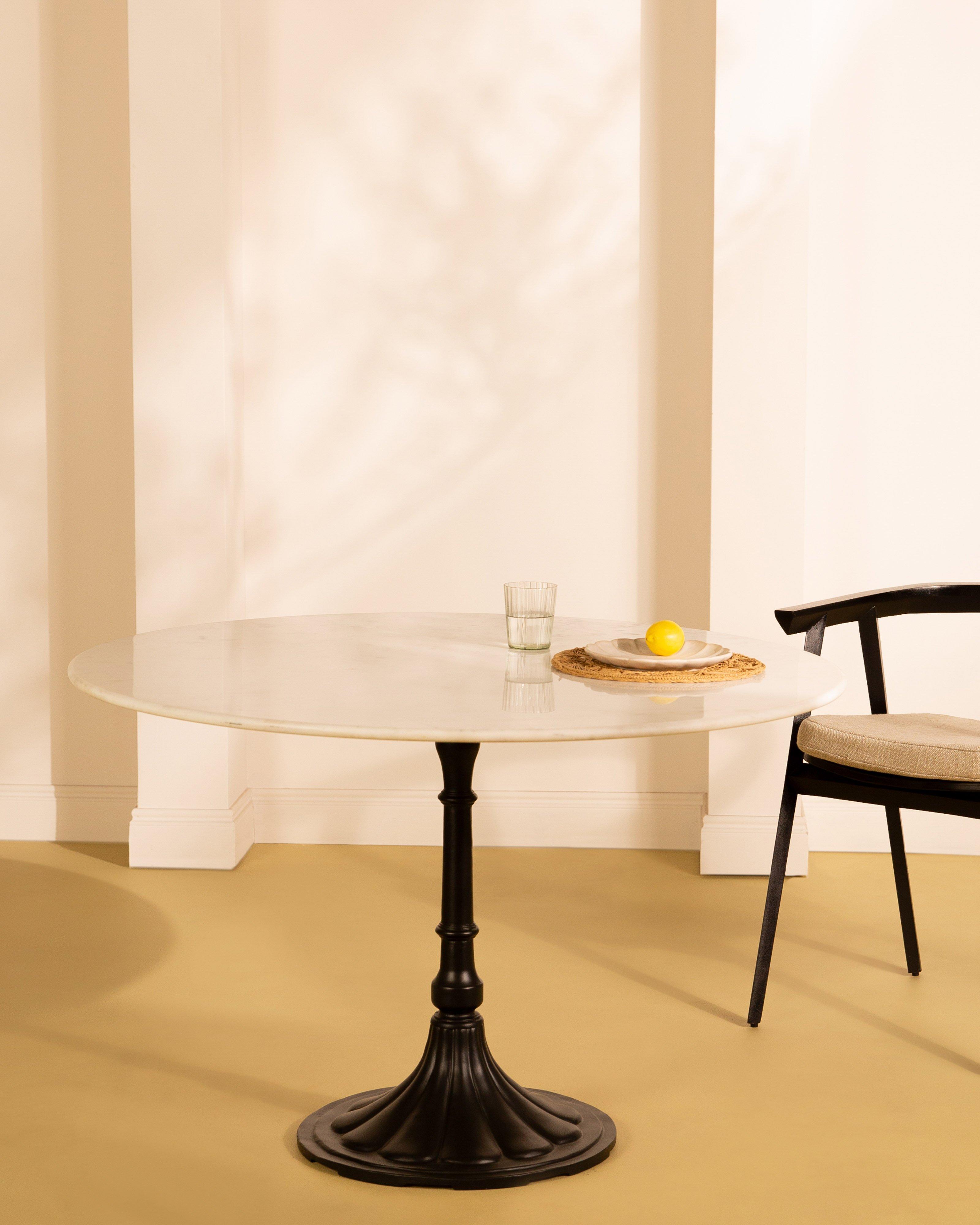 Iron and Marble Outdoor Dining Table -  Black