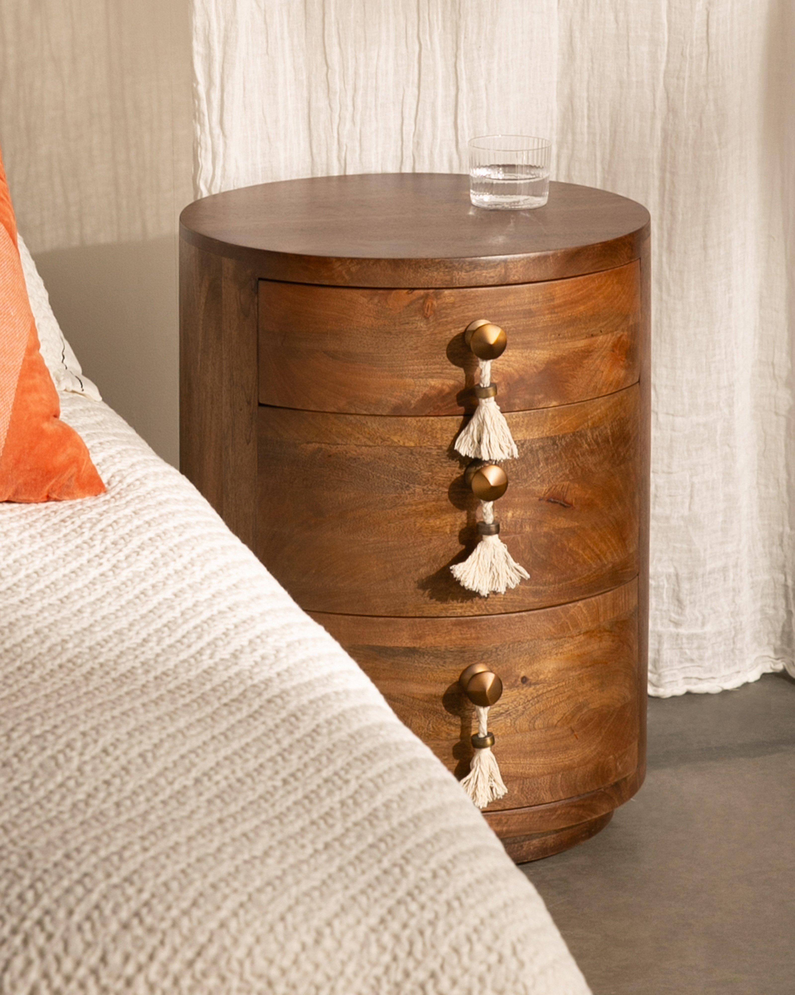 Round Pedestal with Tassels -  Brown