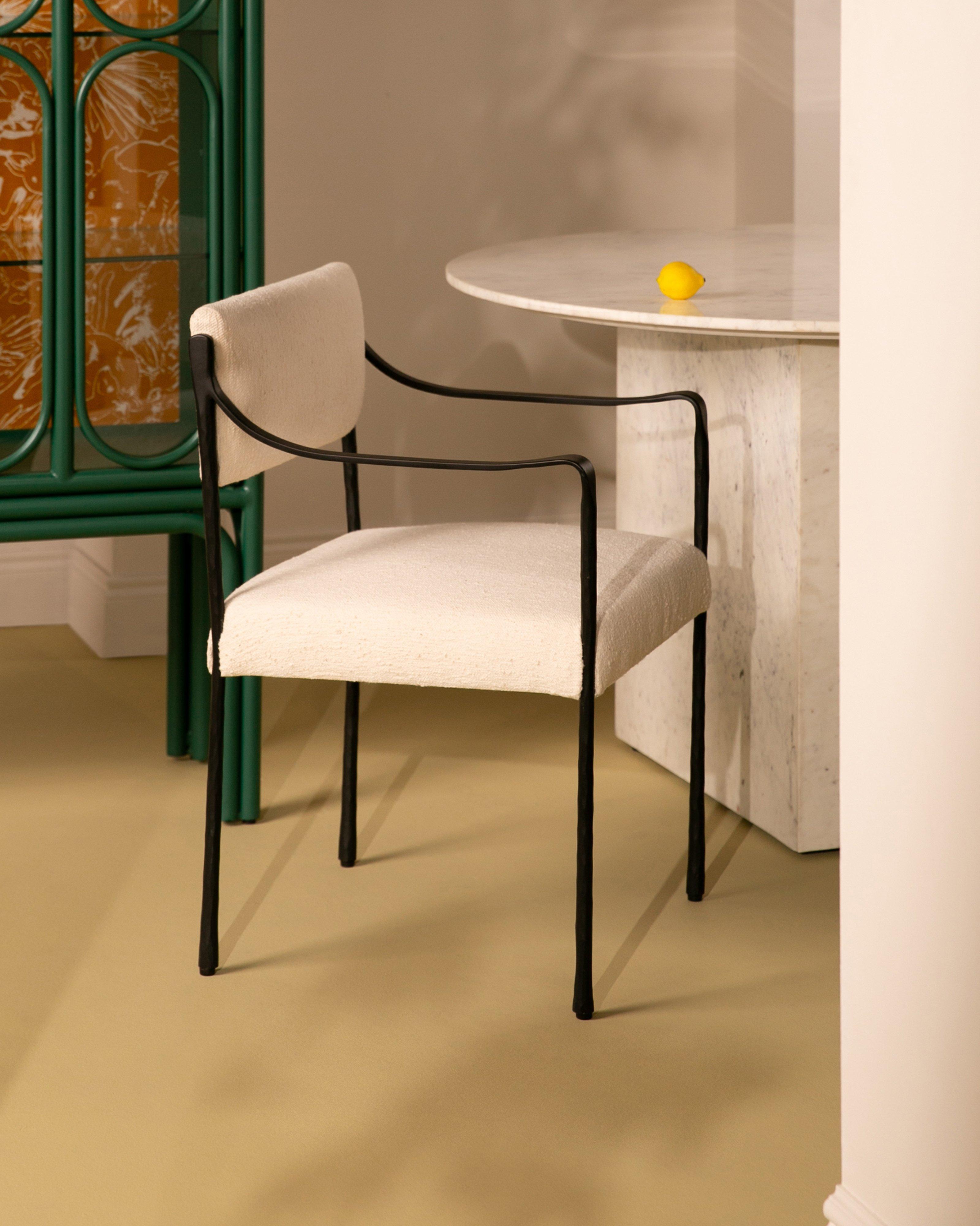 Iron Dining Chair with Arms -  Milk