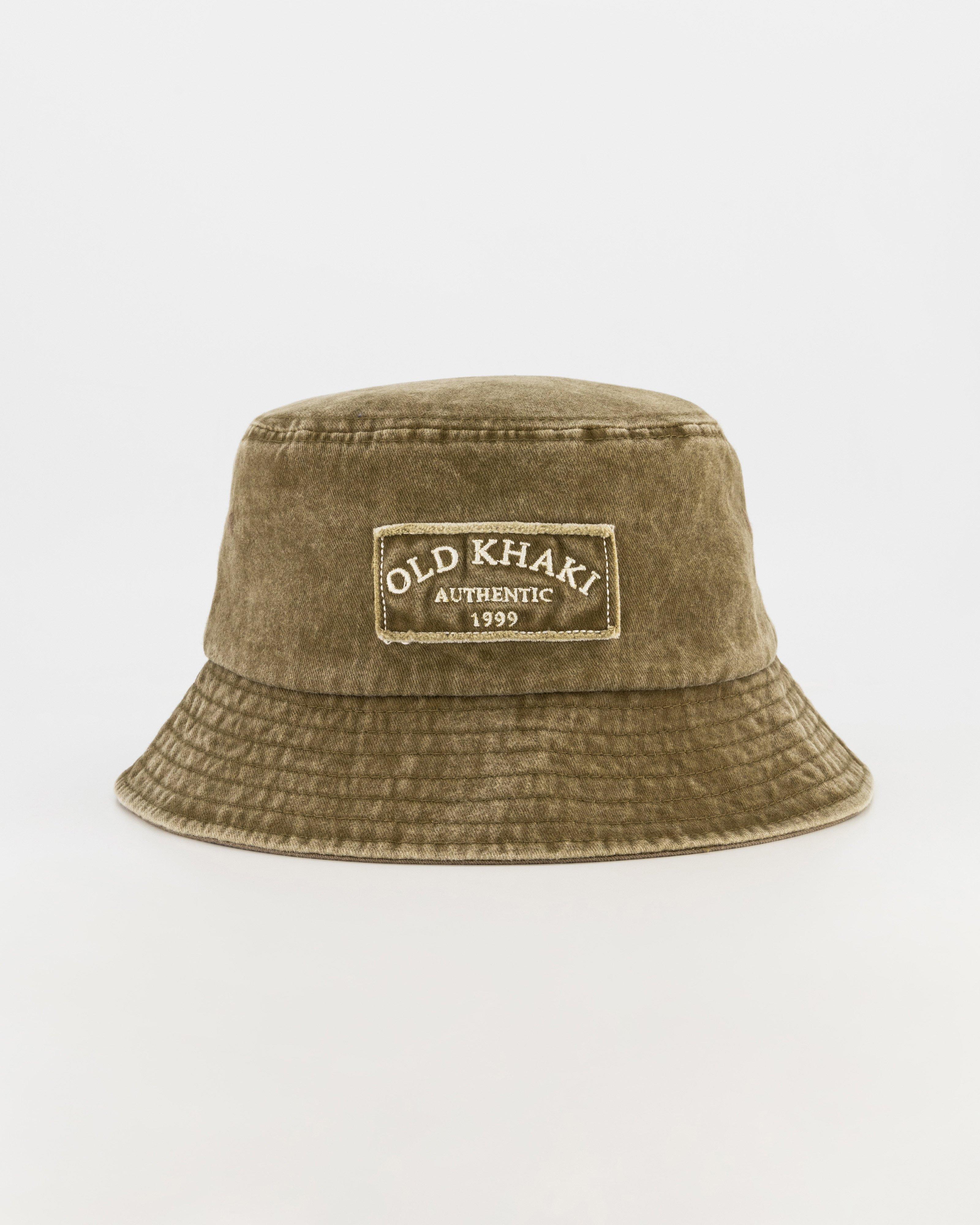 Old Khaki Gerault Frayed Badge Bucket Hat -  Stone