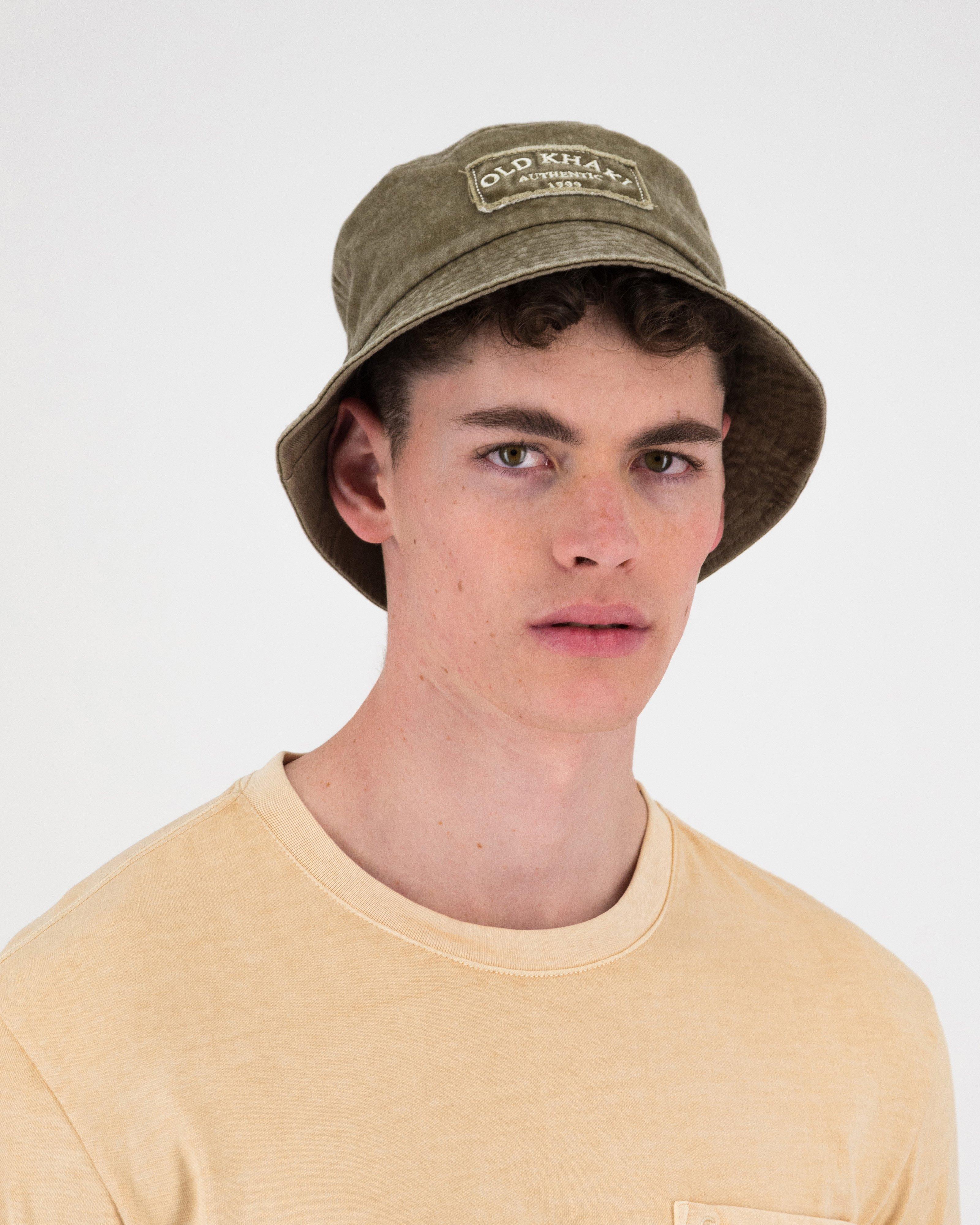 Old Khaki Gerault Frayed Badge Bucket Hat -  Stone