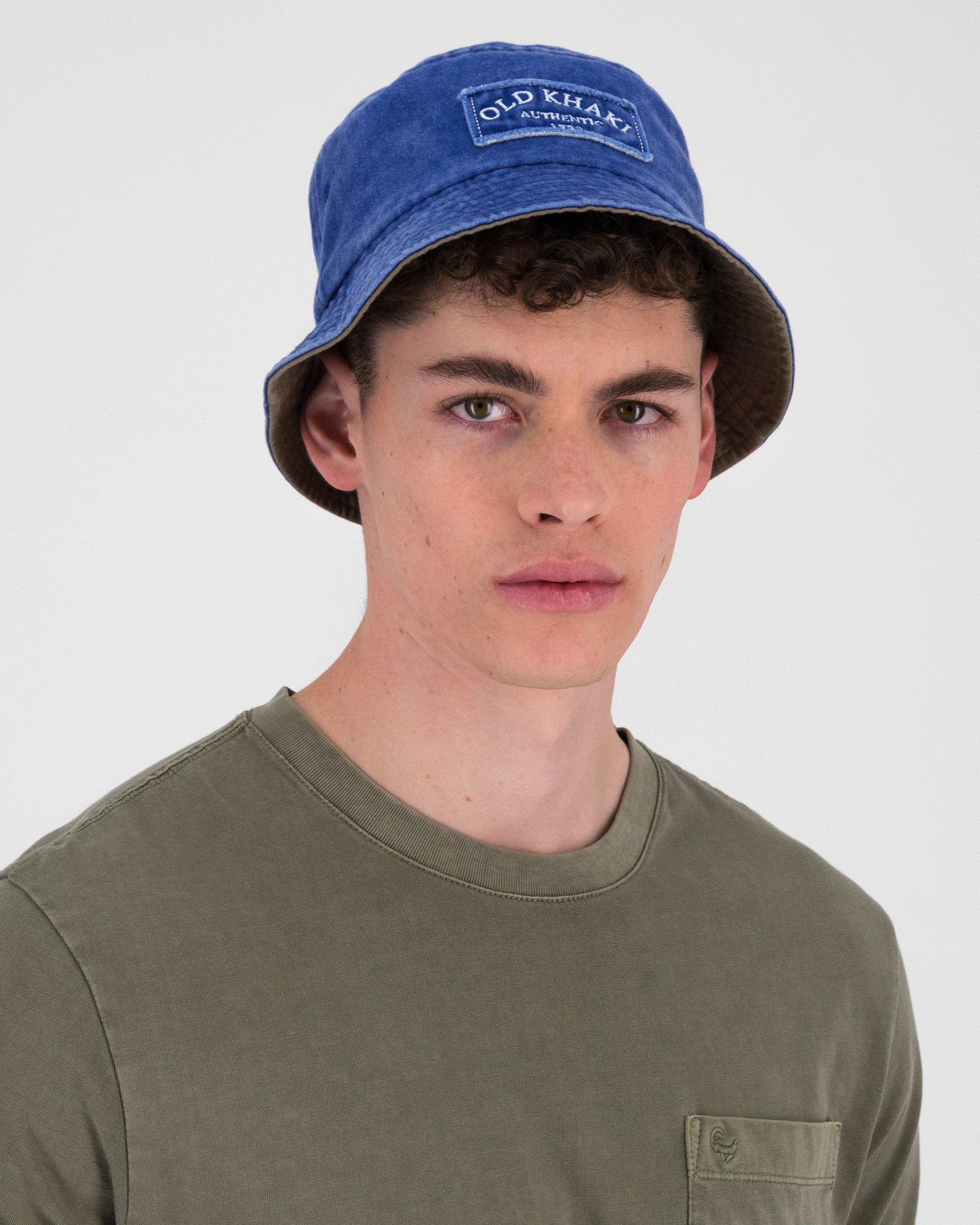 Old Khaki Gerault Frayed Badge Bucket Hat -  Navy