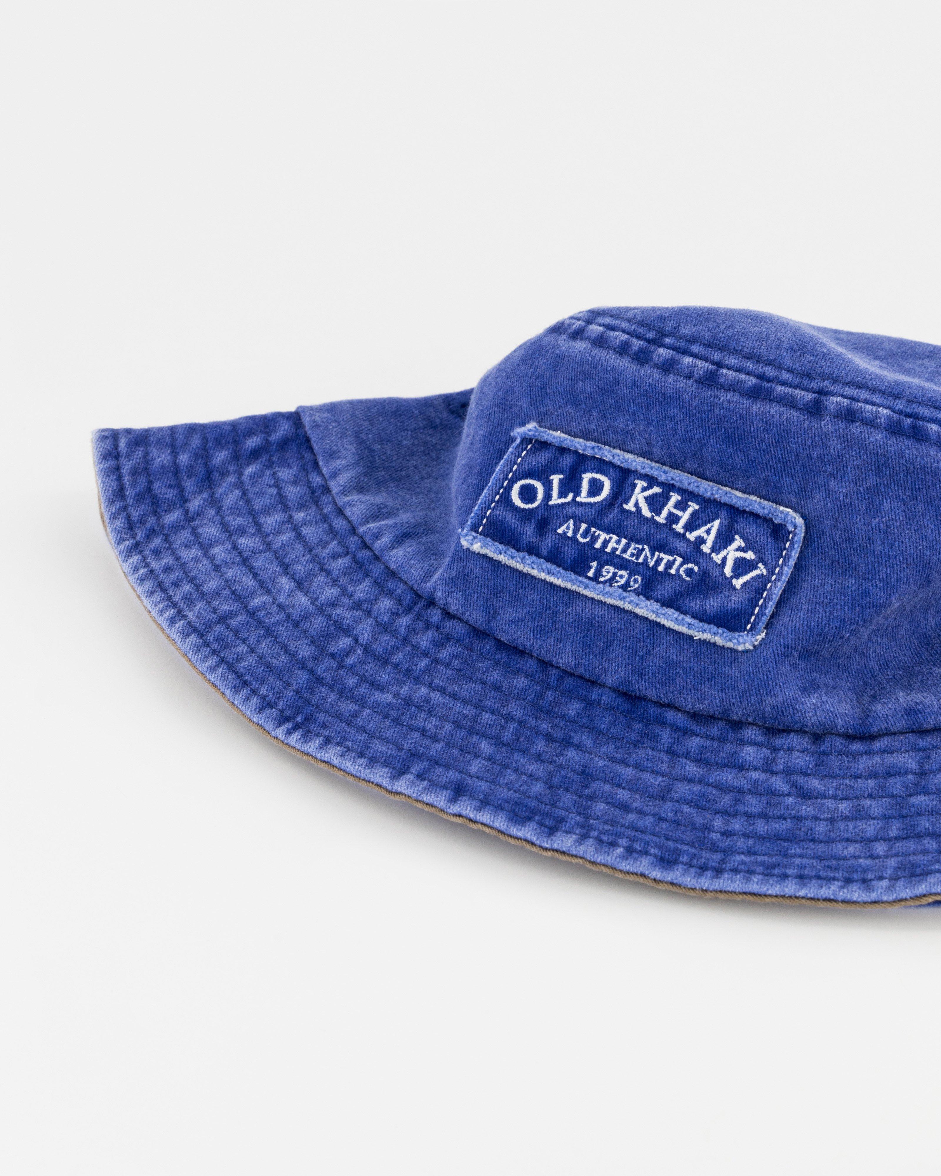 Old Khaki Gerault Frayed Badge Bucket Hat -  Navy