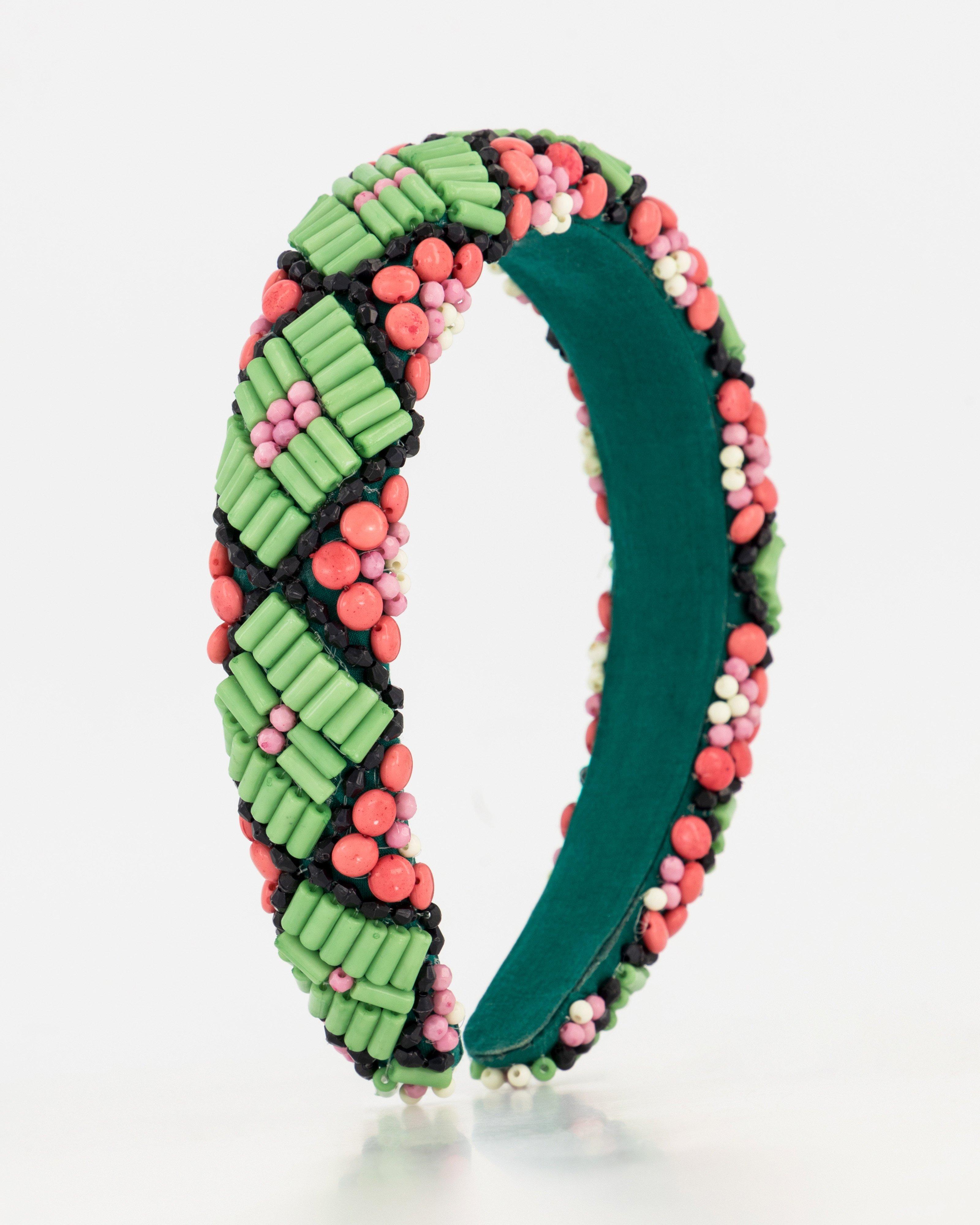 Laticia Embroidered Aliceband -  Green