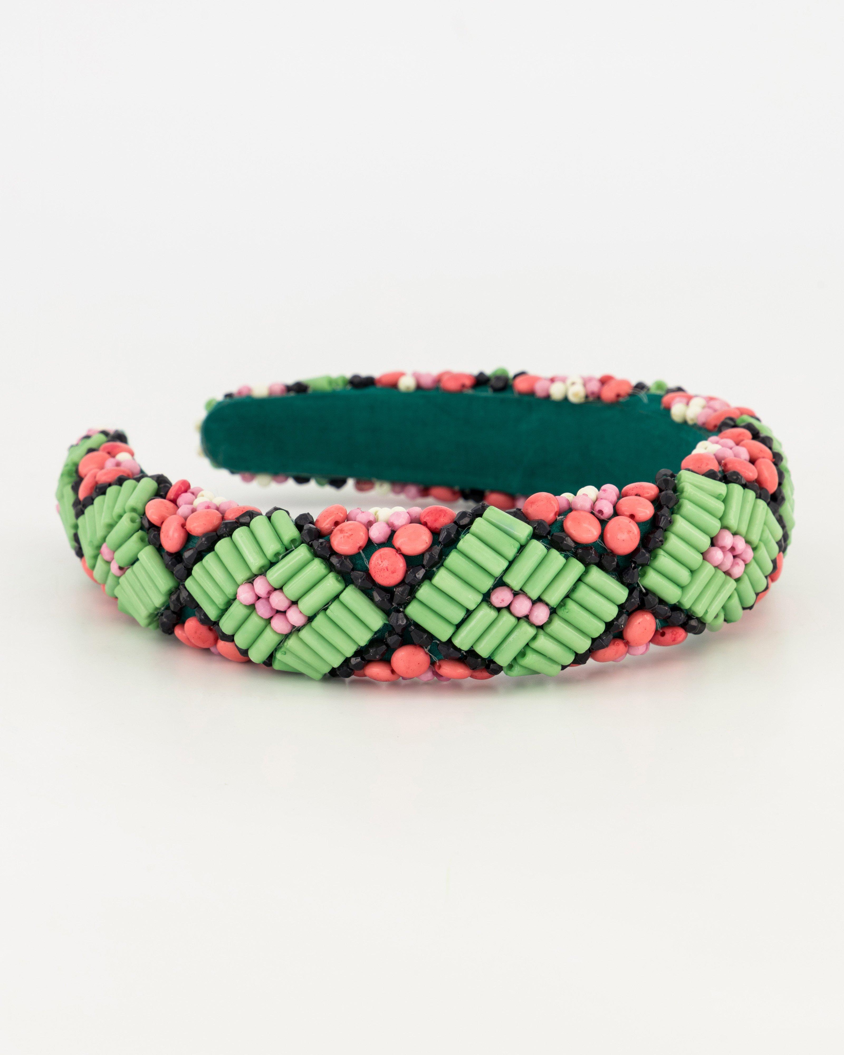 Laticia Embroidered Aliceband -  Green