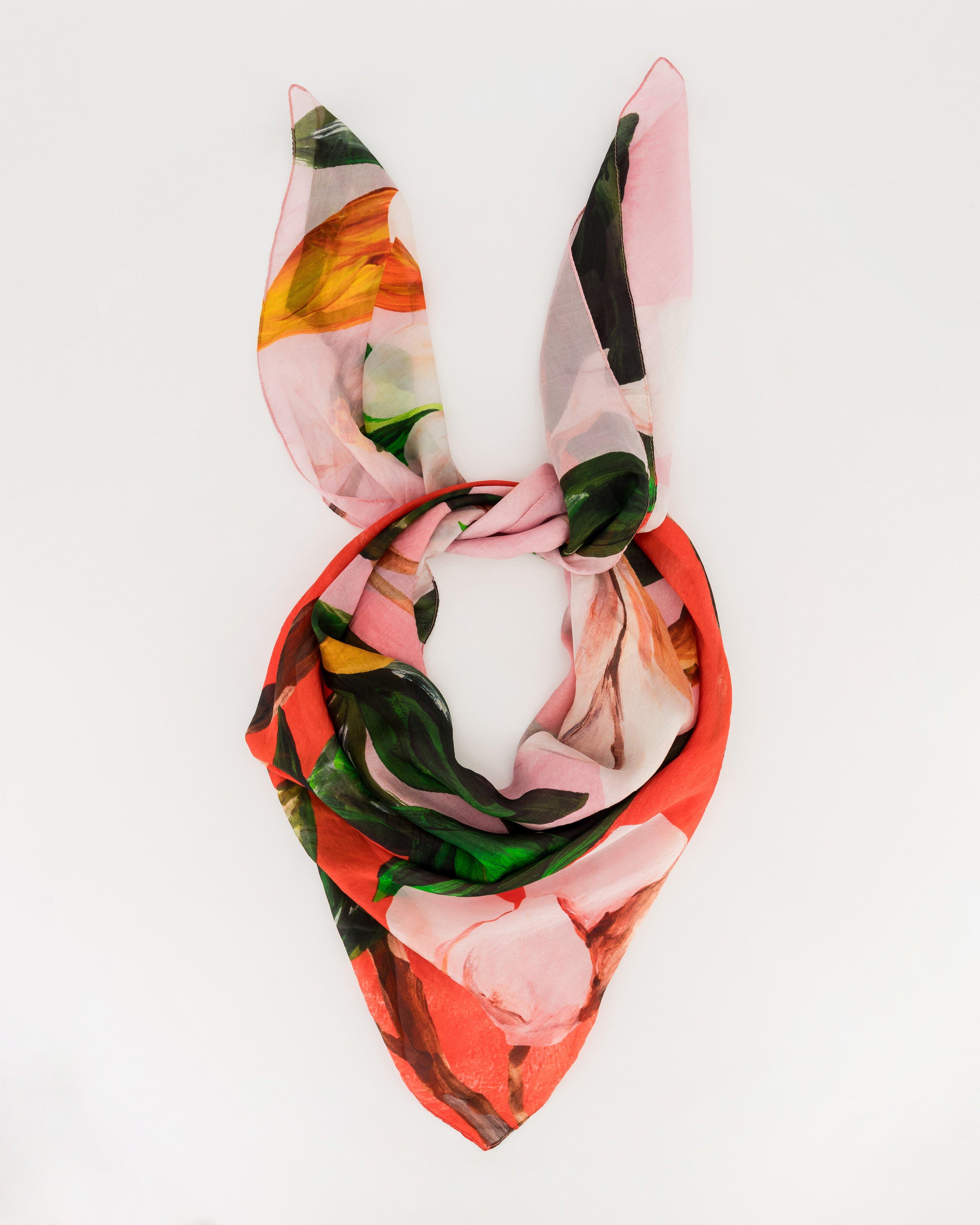 Zinna Floral Silk Scarf -  Pink