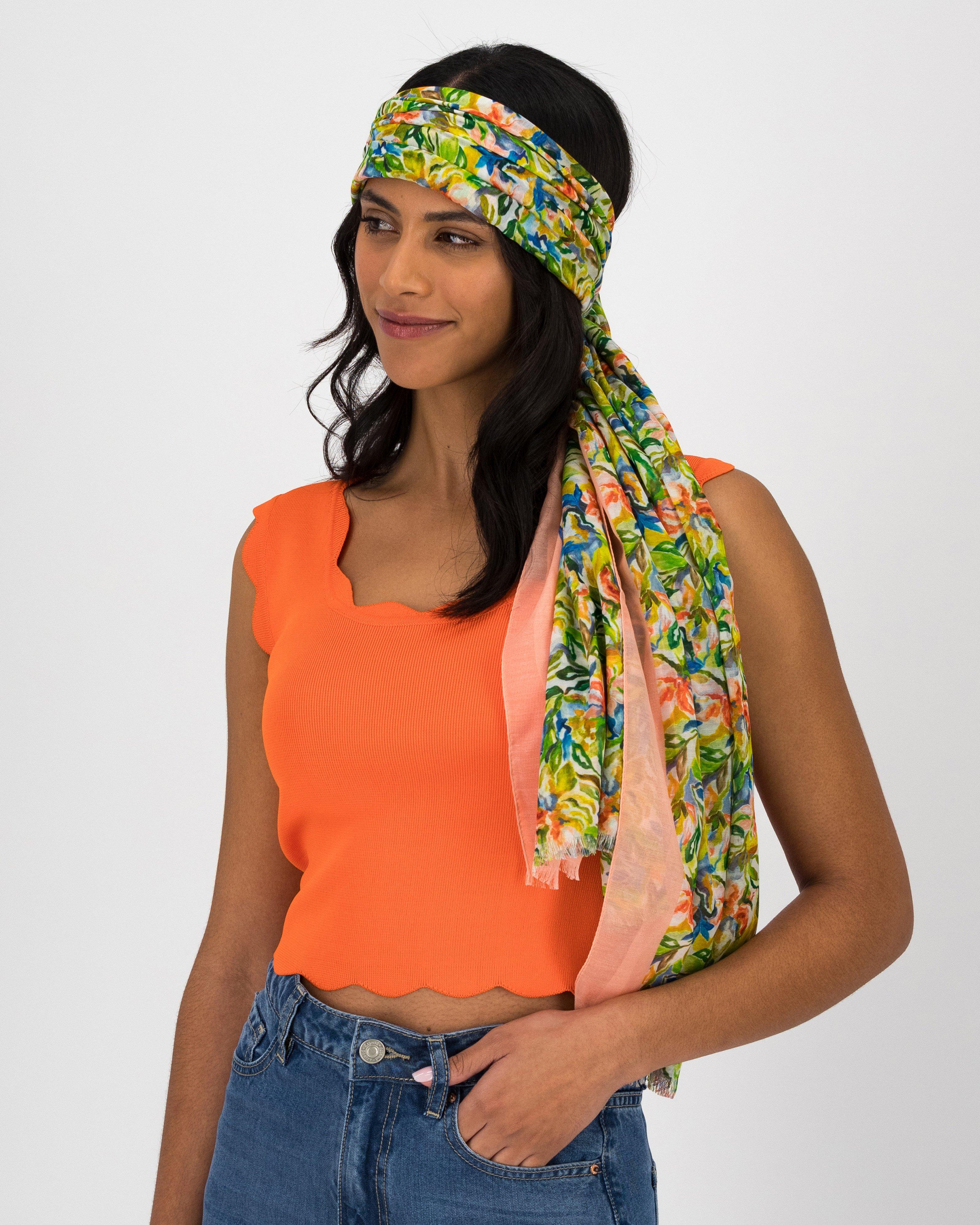 Beryl Floral Print Scarf -  Yellow