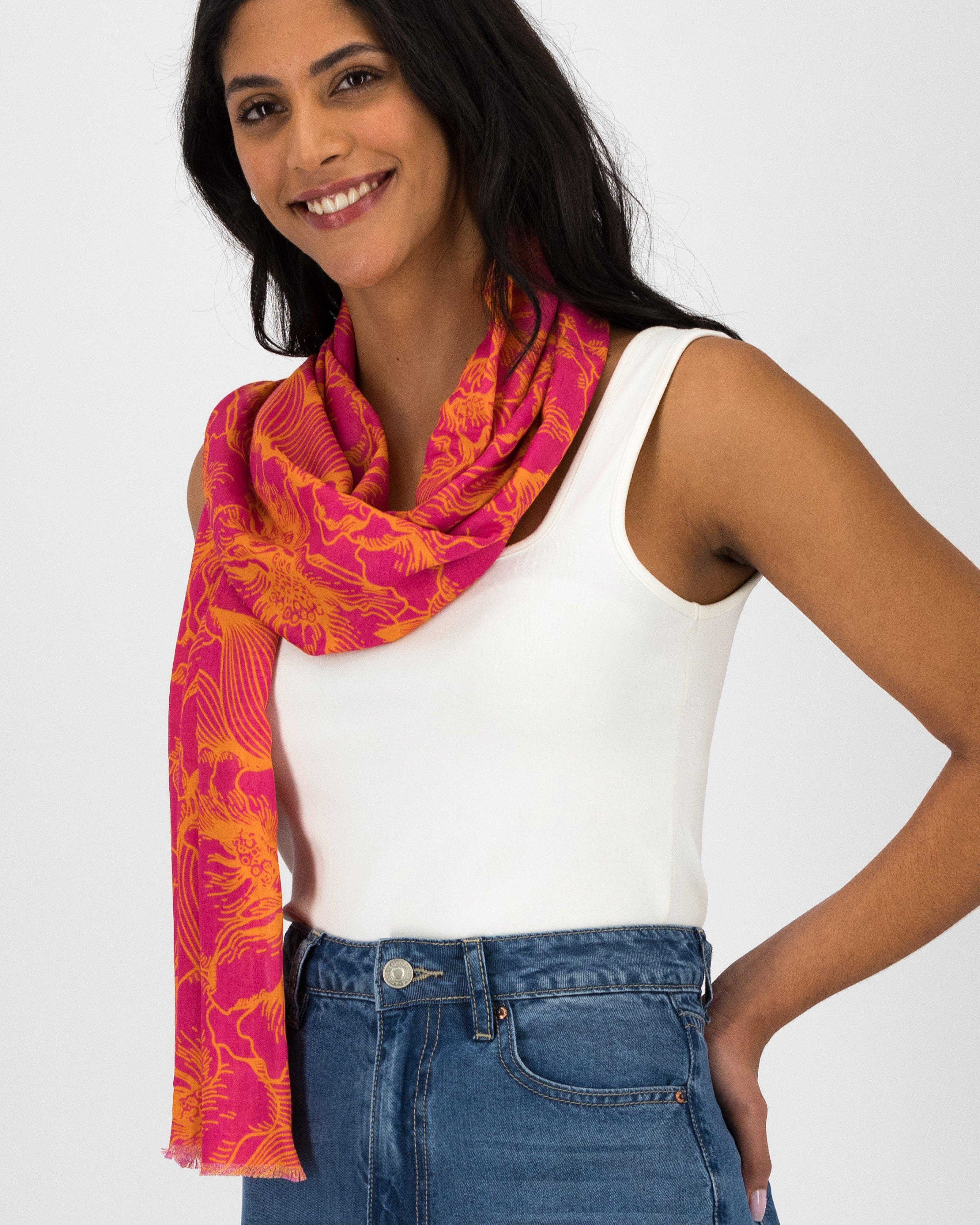 Ceyda Floral Print Scarf -  Pink