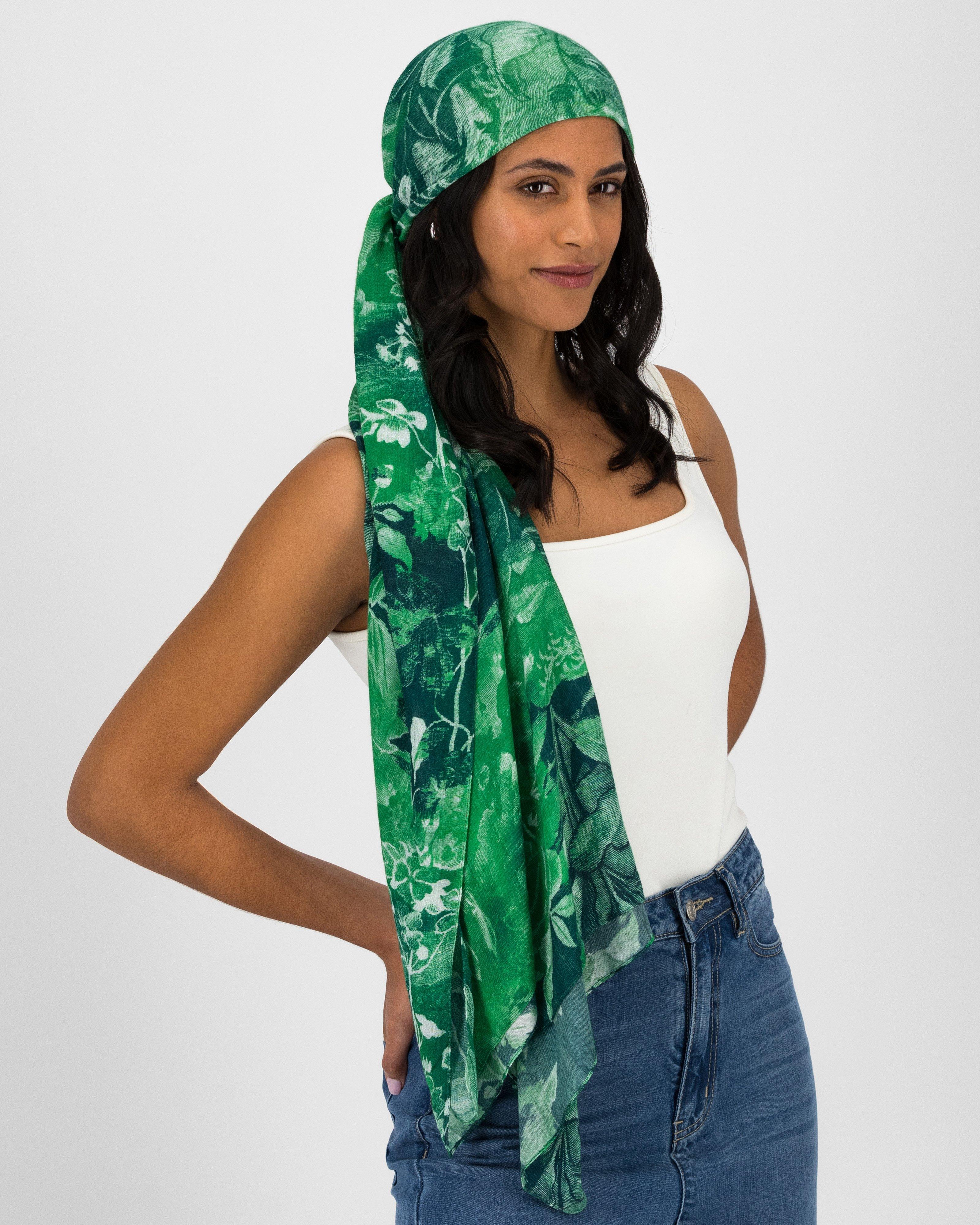 Evana Floral Viscose Scarf -  Green