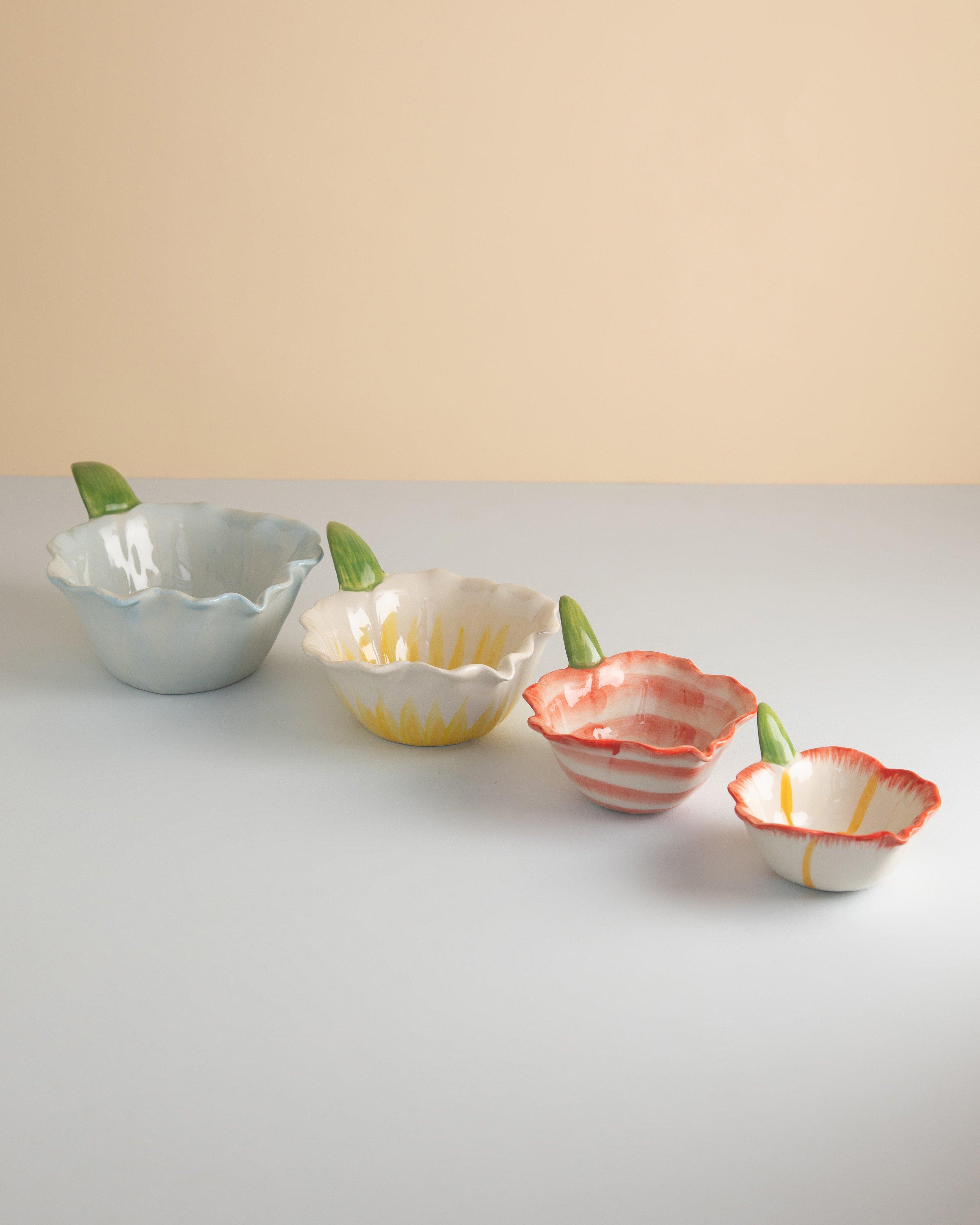 Floral Stoneware Measuring Cup Set -  Assorted