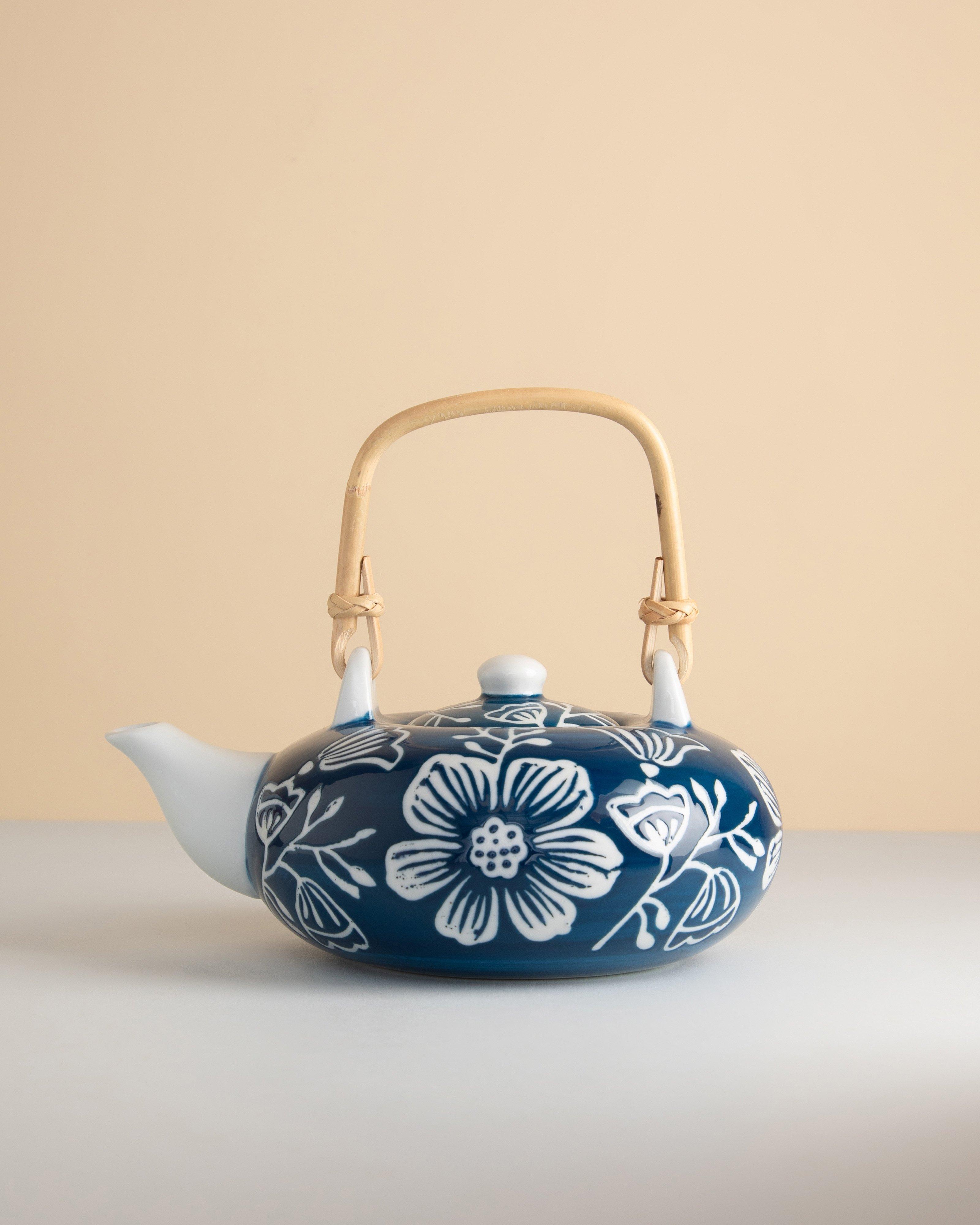 Hand-Painted Porcelain Round Teapot -  Blue