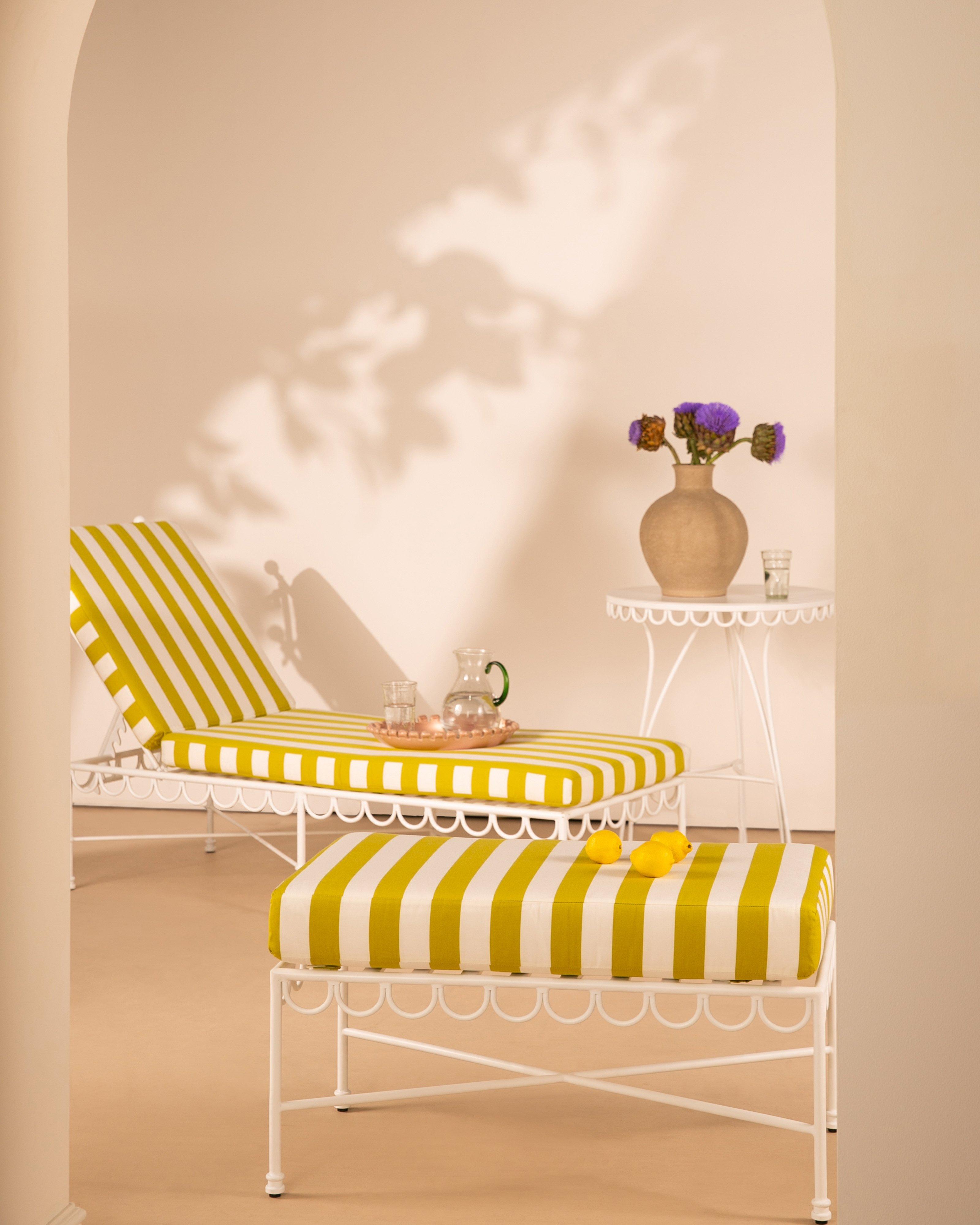 Scalloped Iron Ottoman -  White