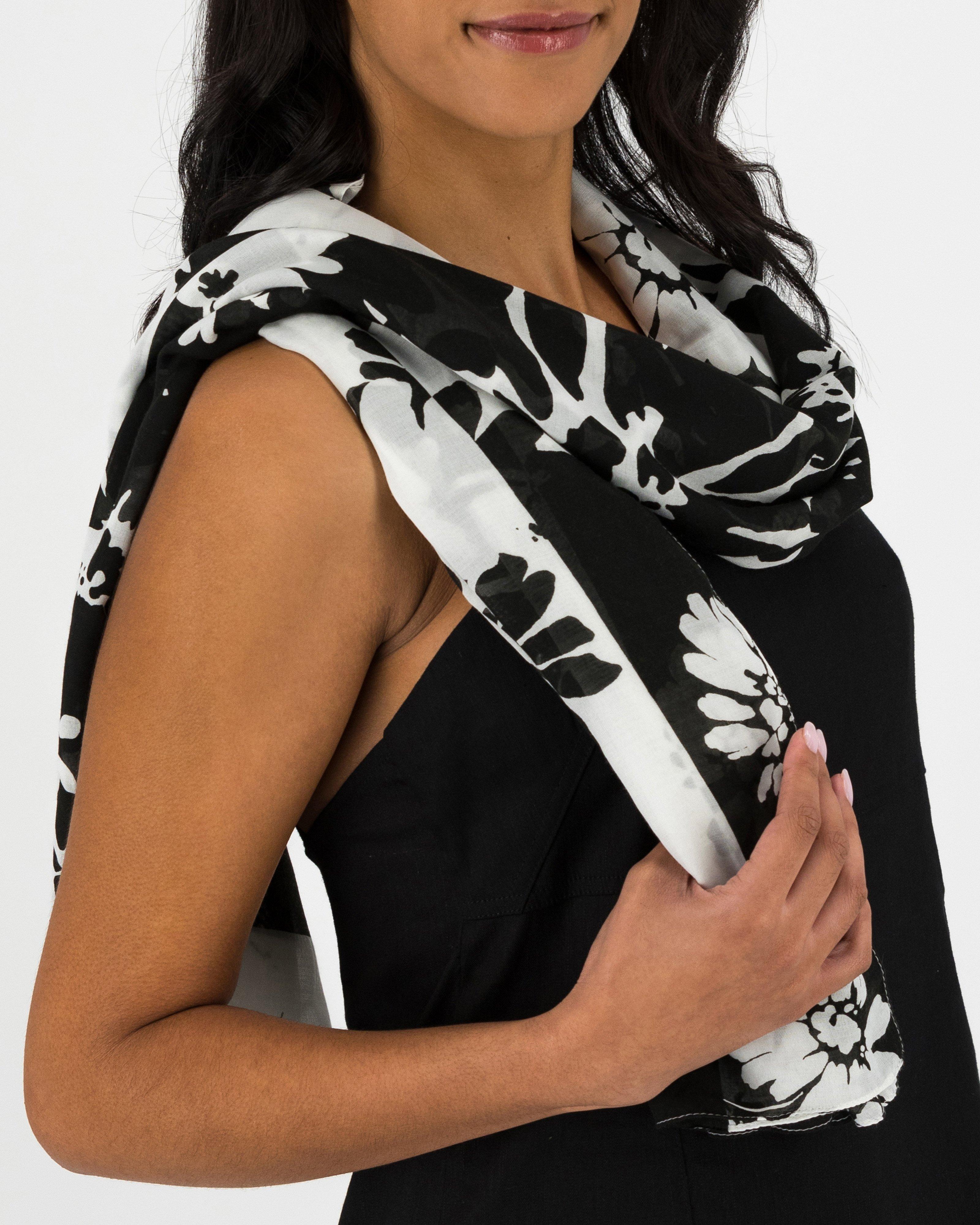 Zeno Floral Print Scarf -  Black