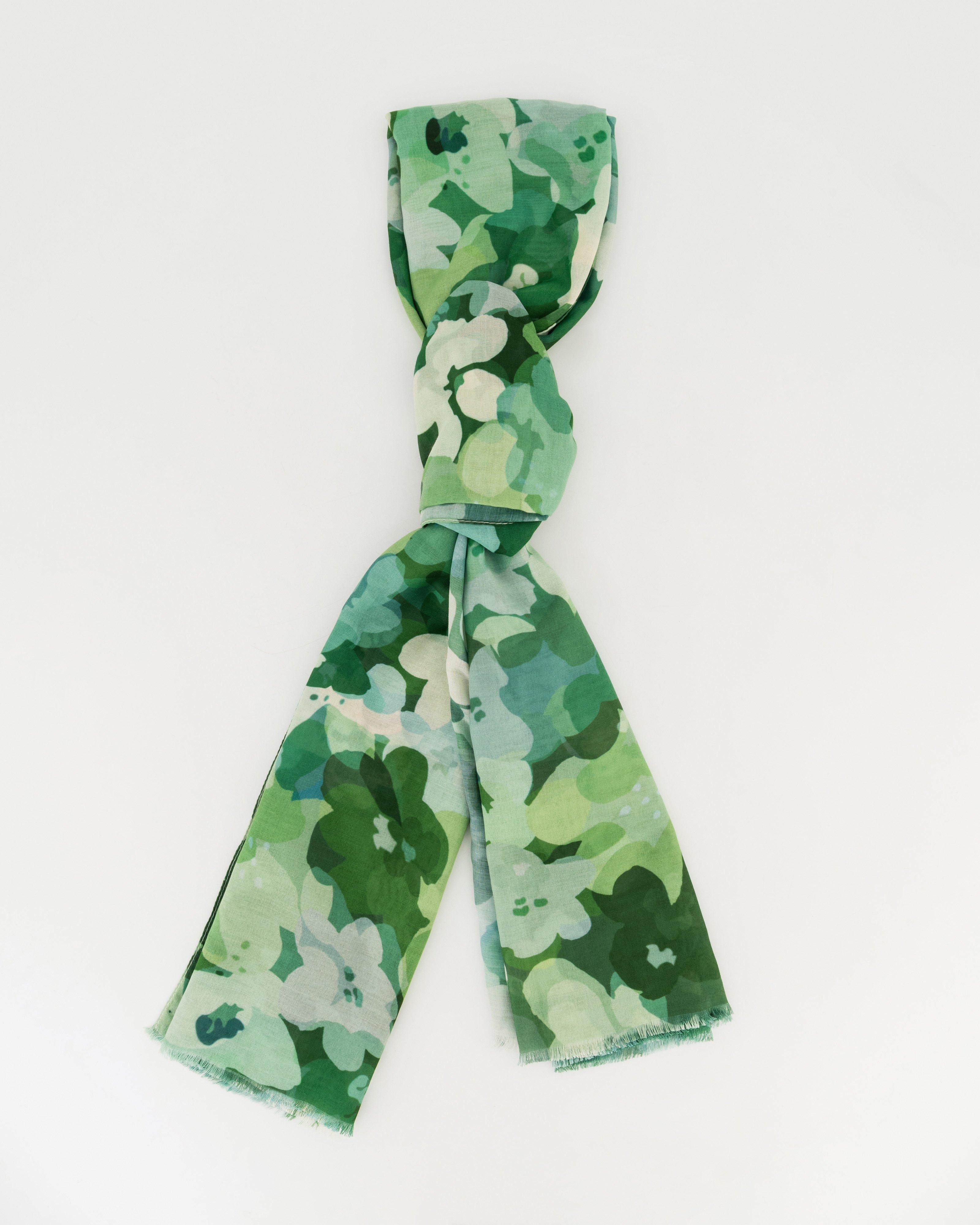 Estefani Floral Print Scarf -  Green