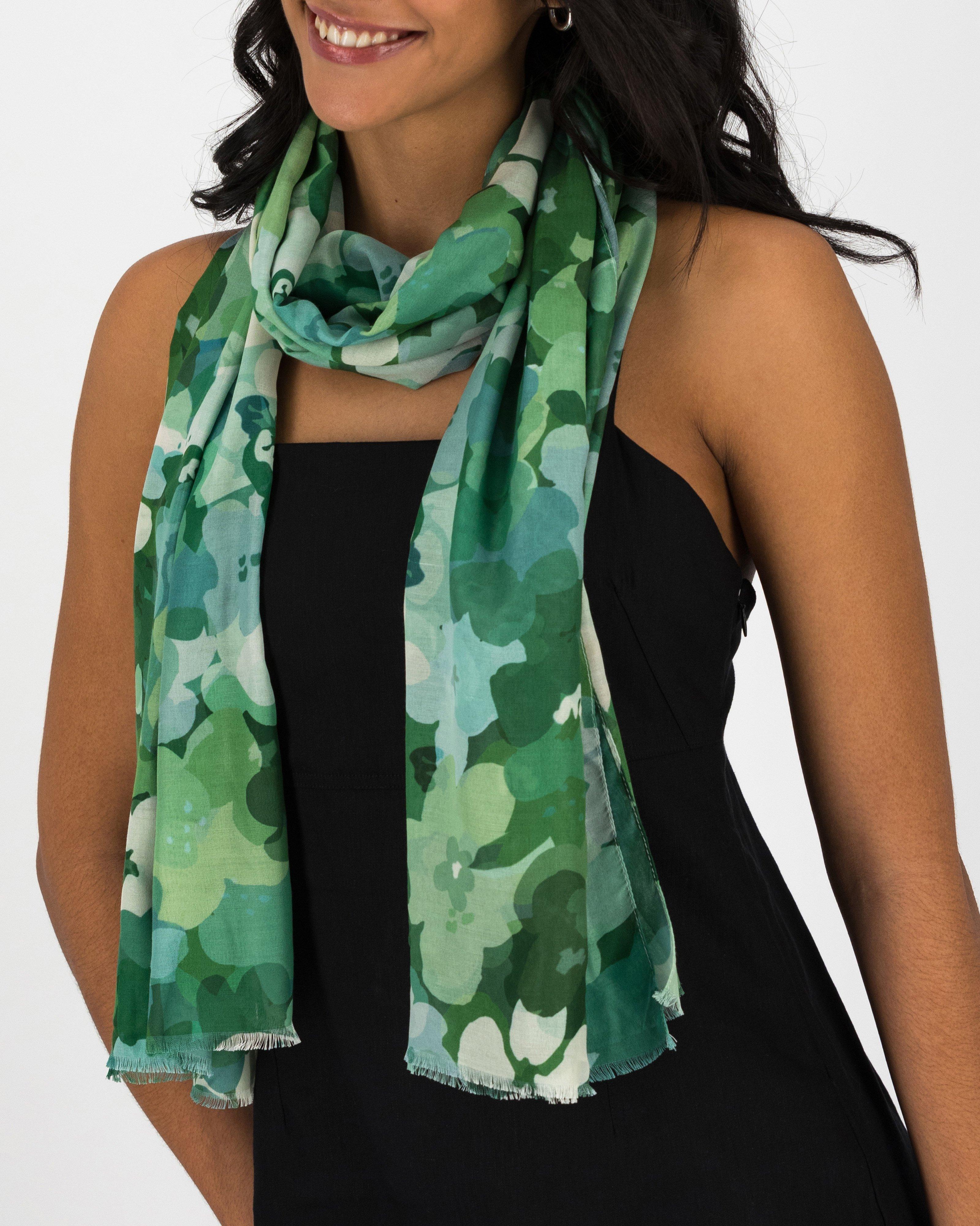 Estefani Floral Print Scarf -  Green