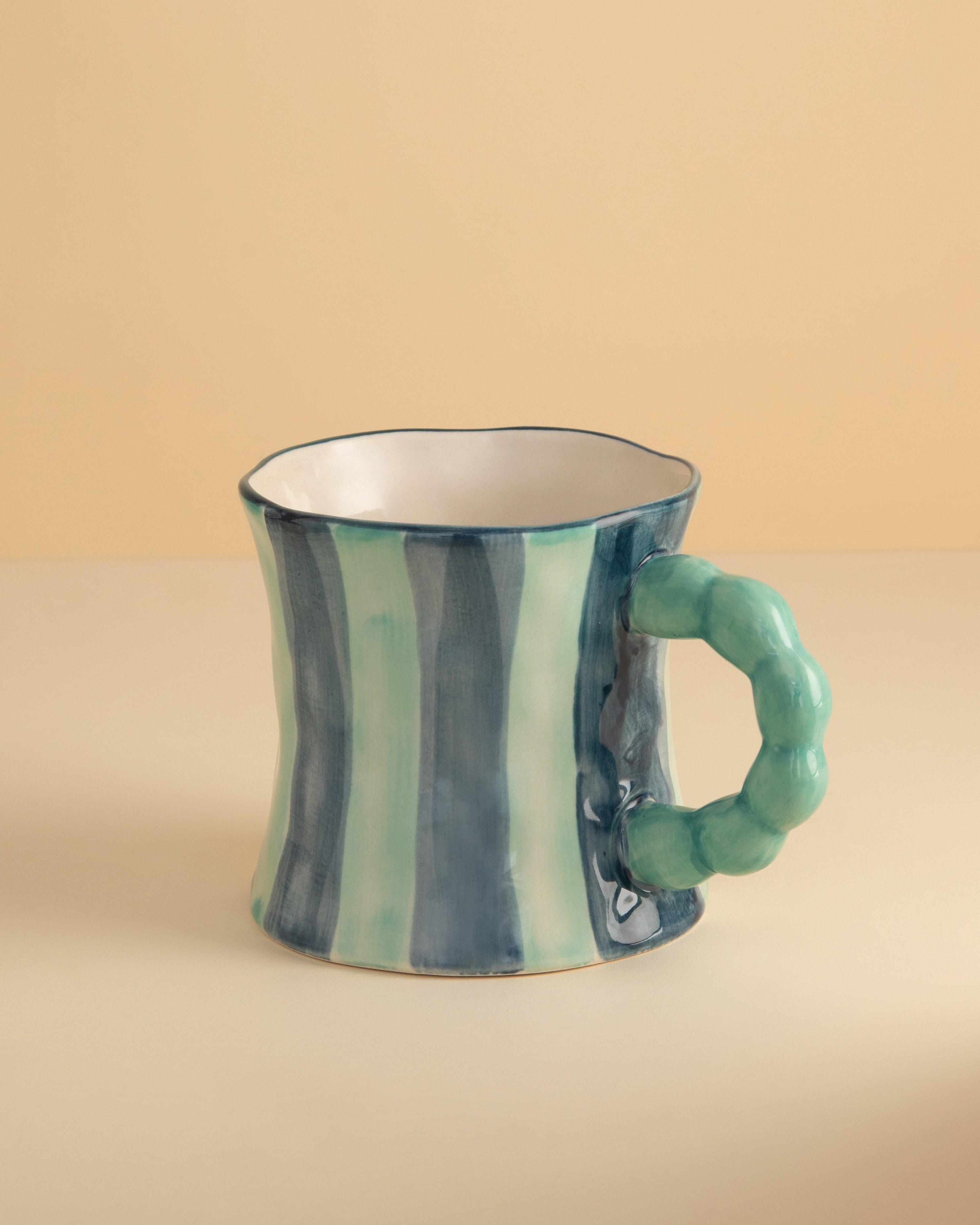Hand-Painted Stripe Mug -  Blue