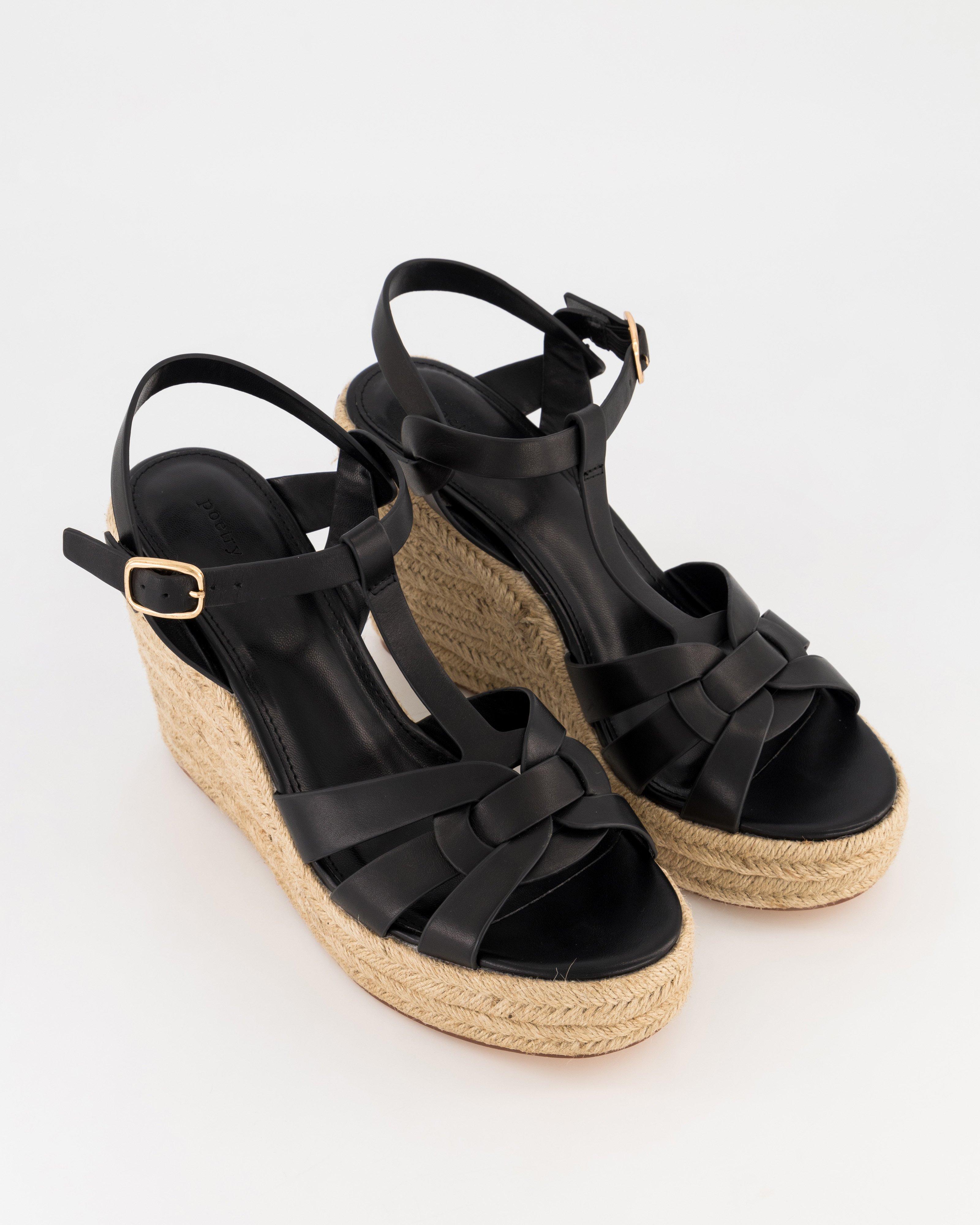 Erin Leather Wedge -  Black