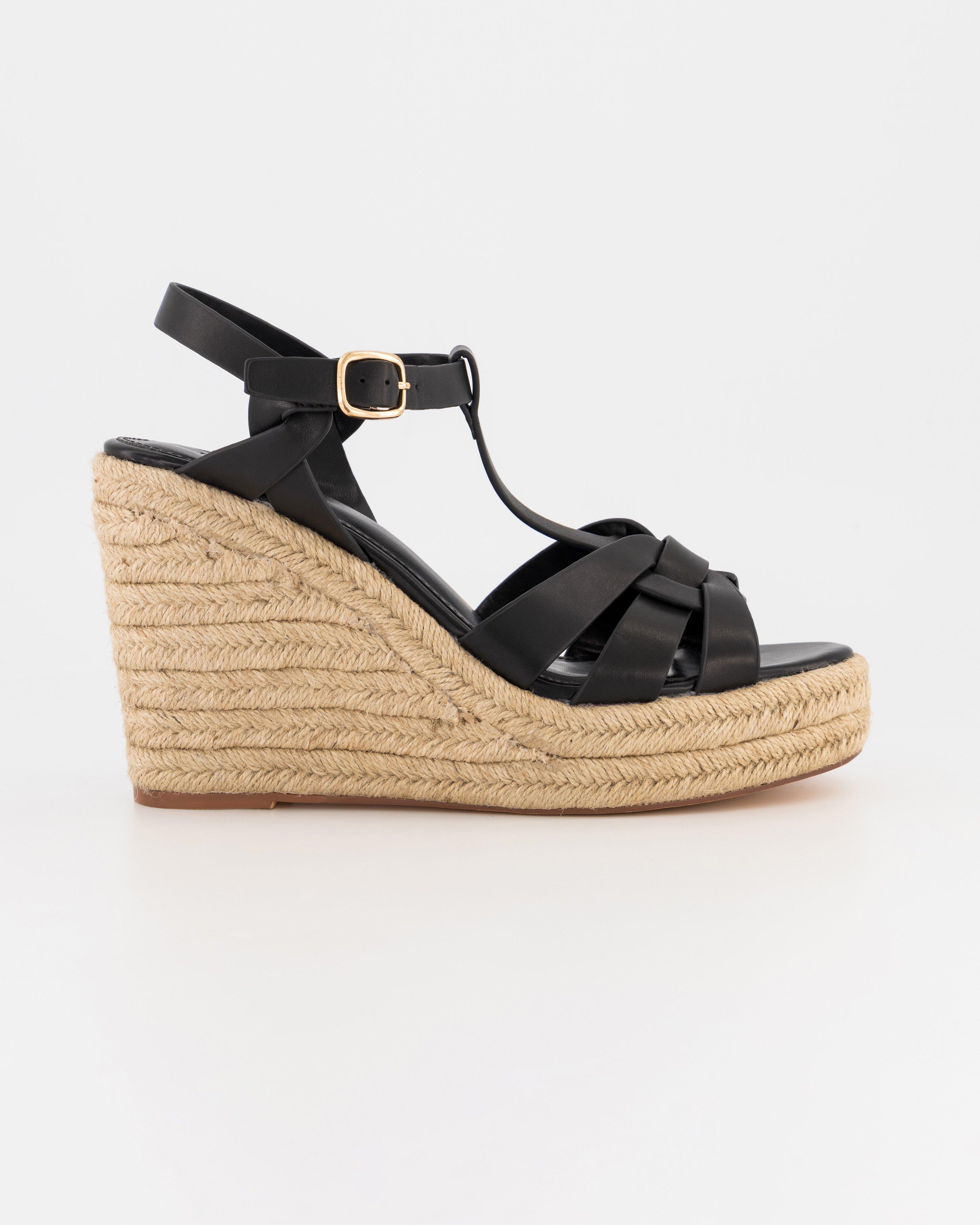 Erin Leather Wedge -  Black