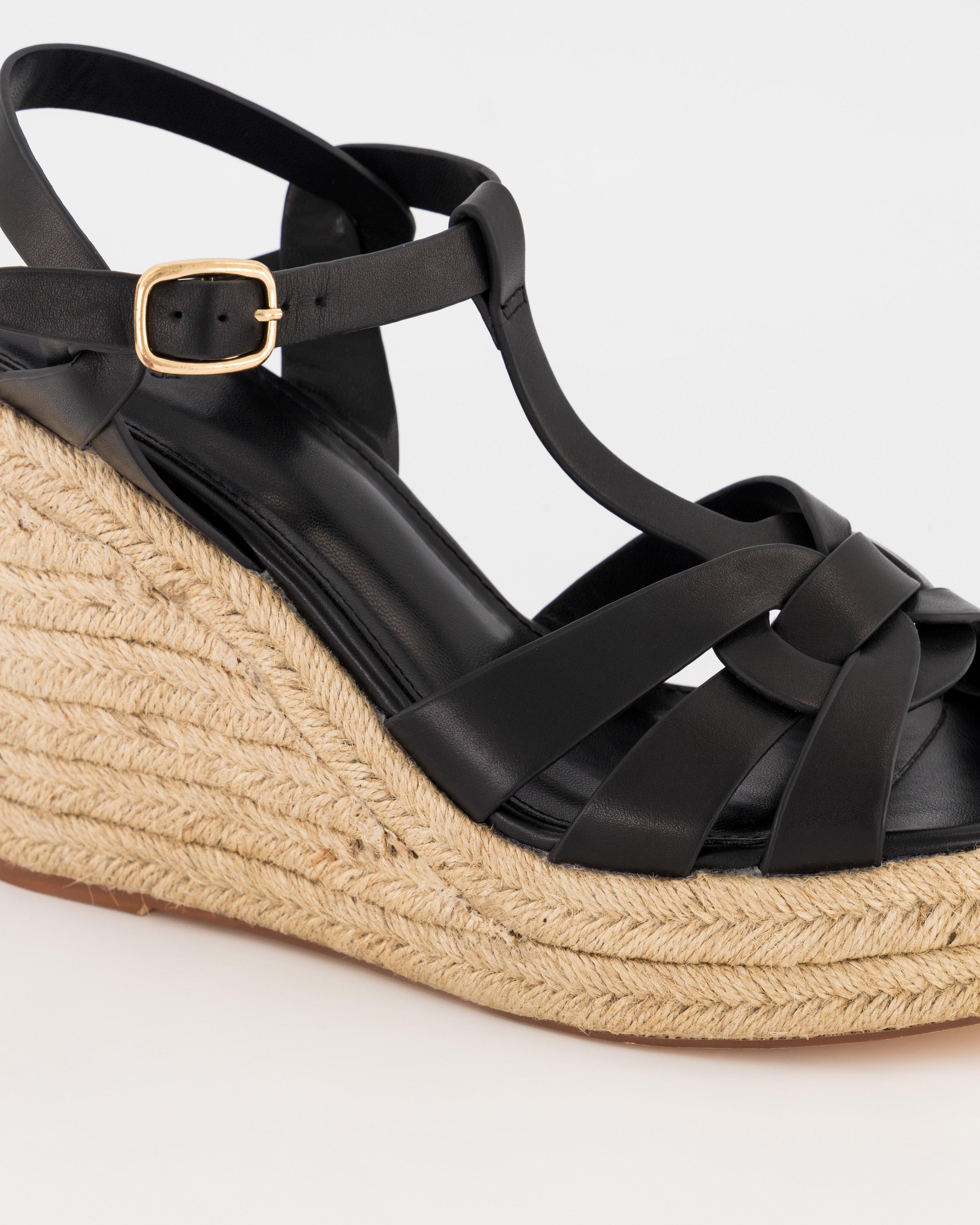 Erin Leather Wedge -  Black