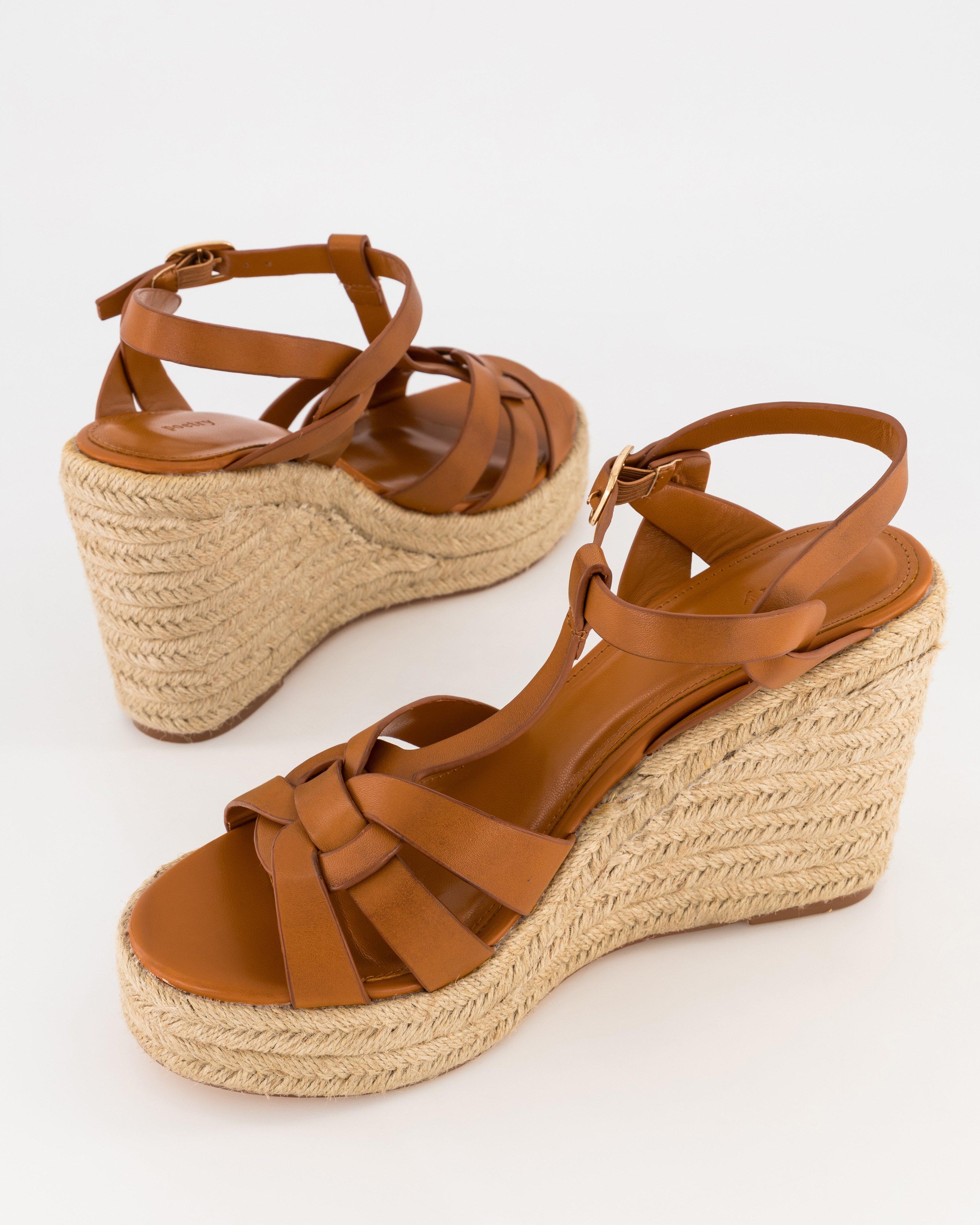 Erin Leather Wedge -  Tan