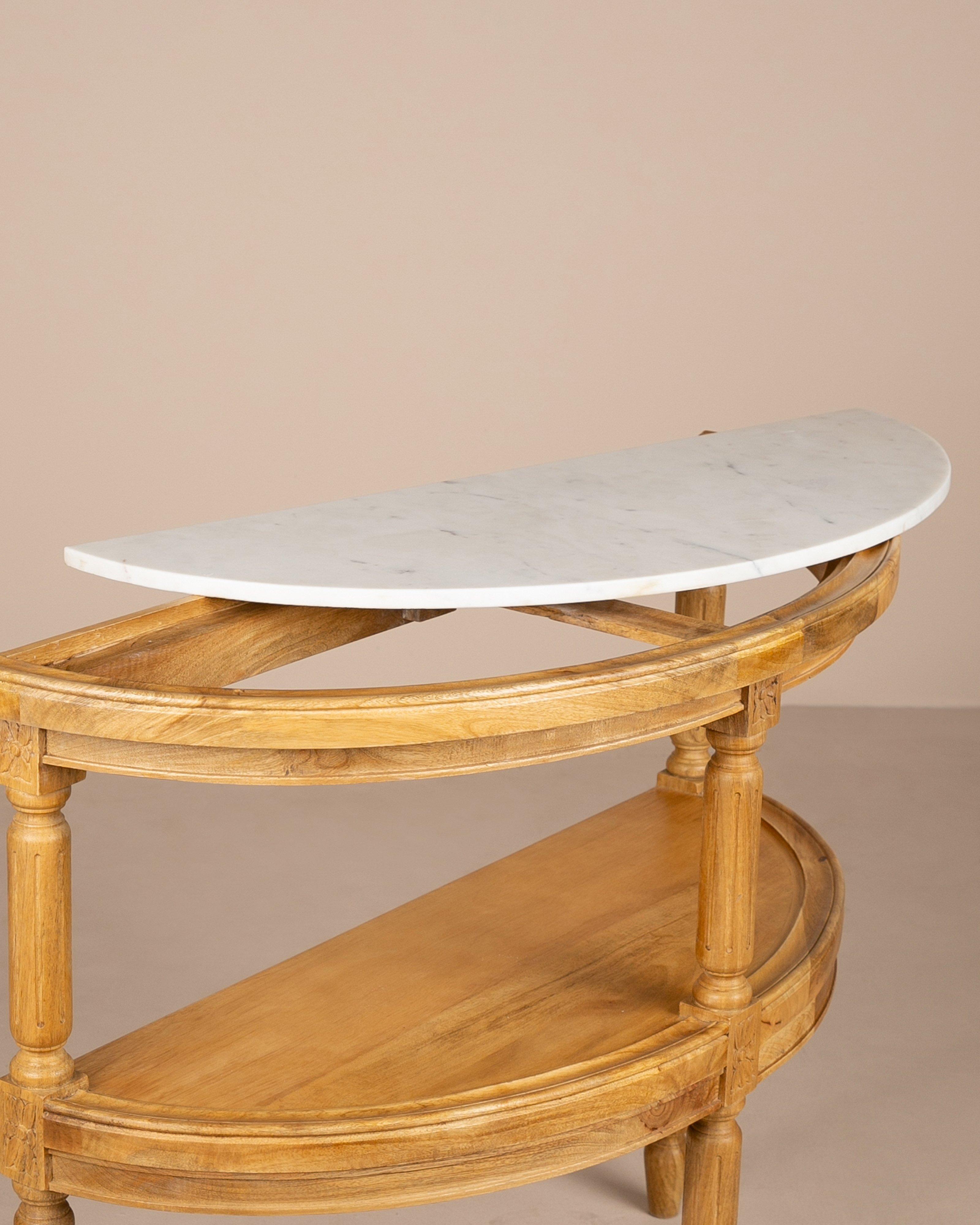 Carved Half Moon Table -  Brown