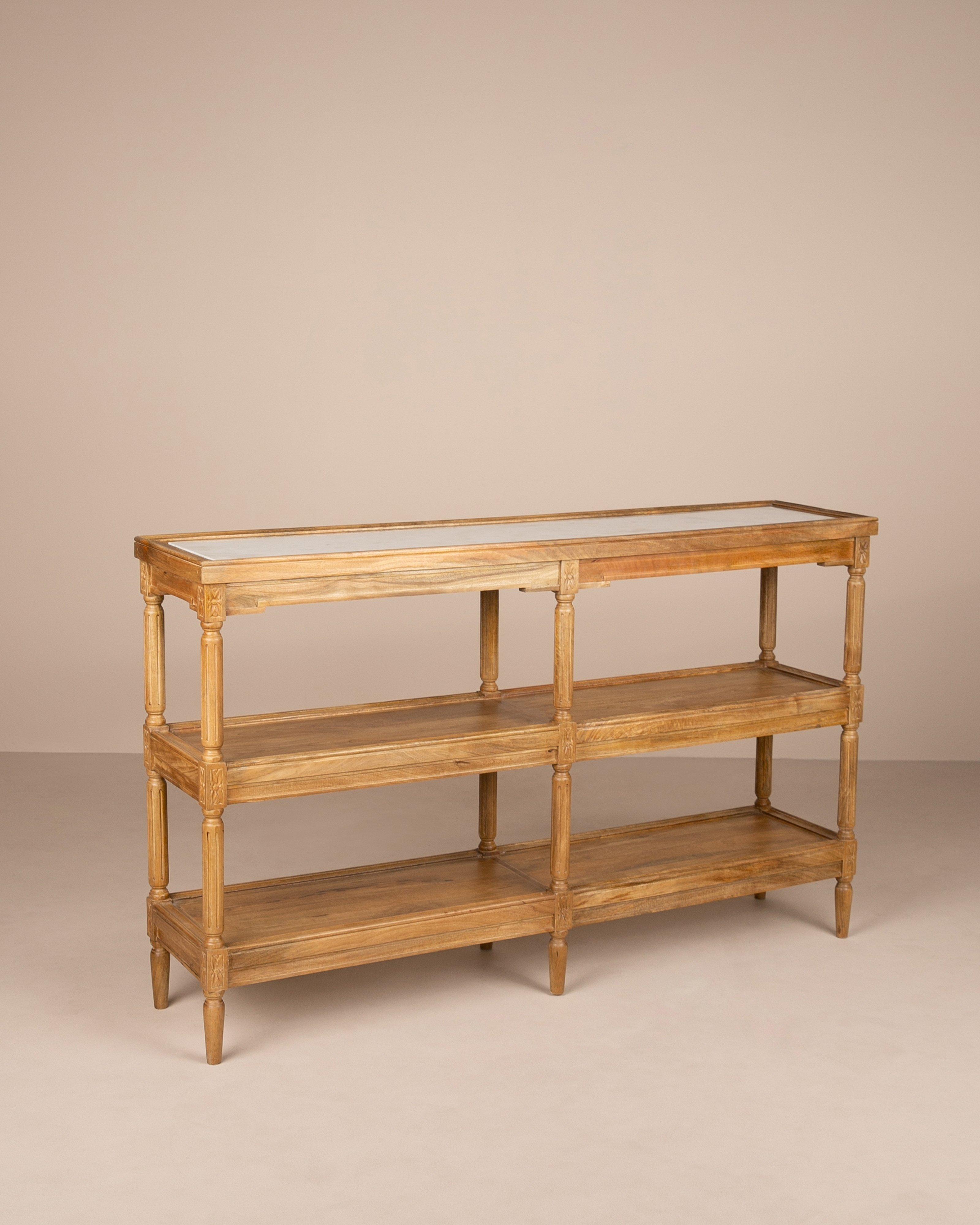 Carved Server with Shelves -  Brown