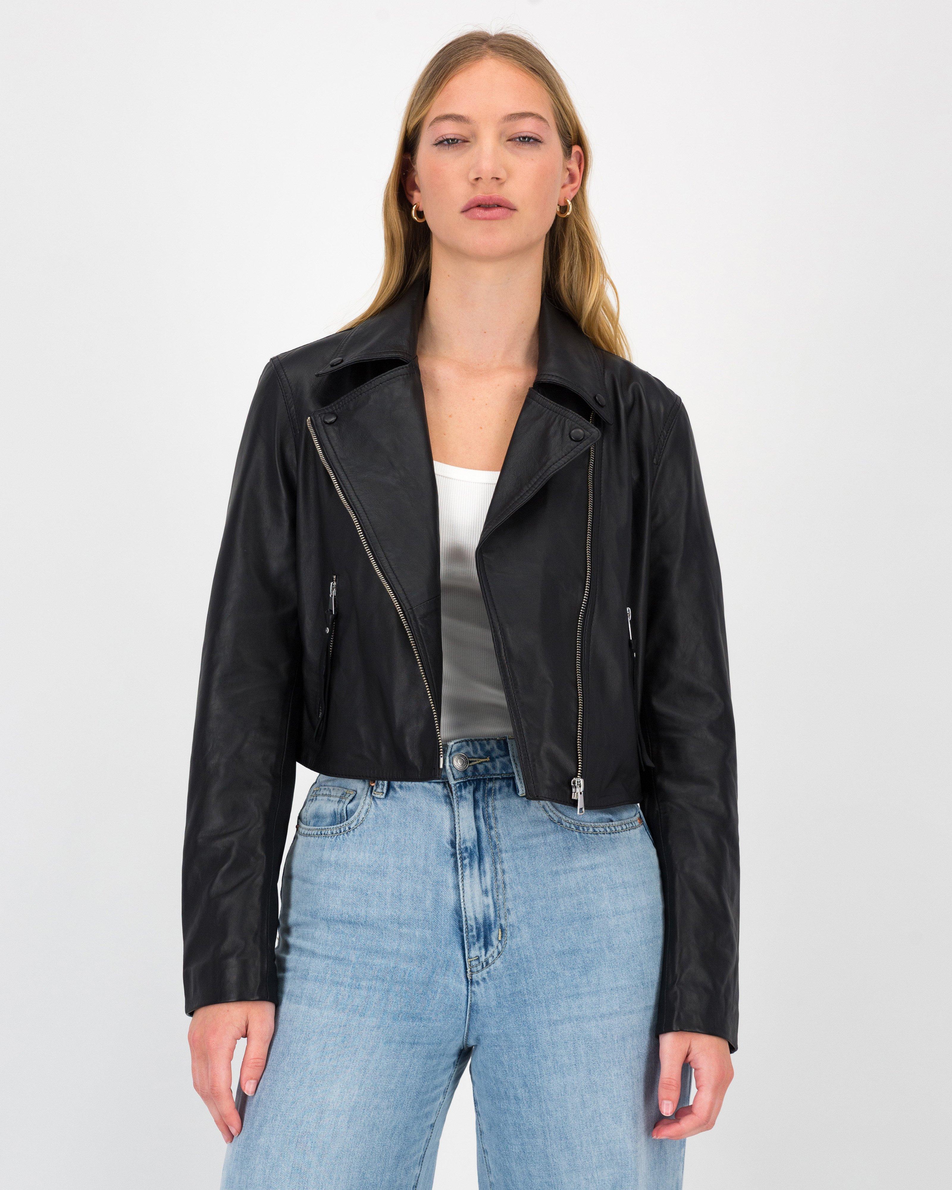 Marin Crop Leather Jacket -  Black