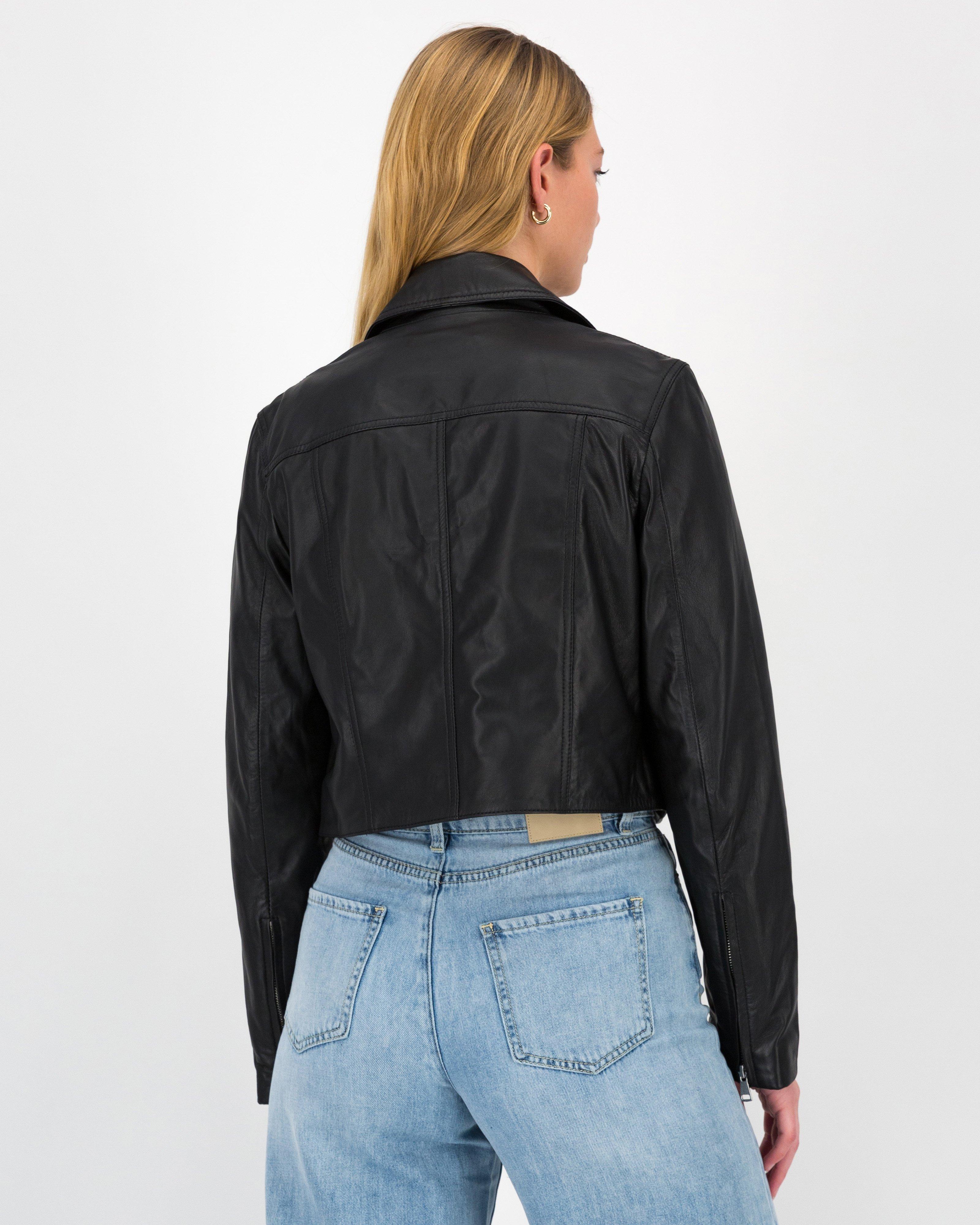 Marin Crop Leather Jacket -  Black