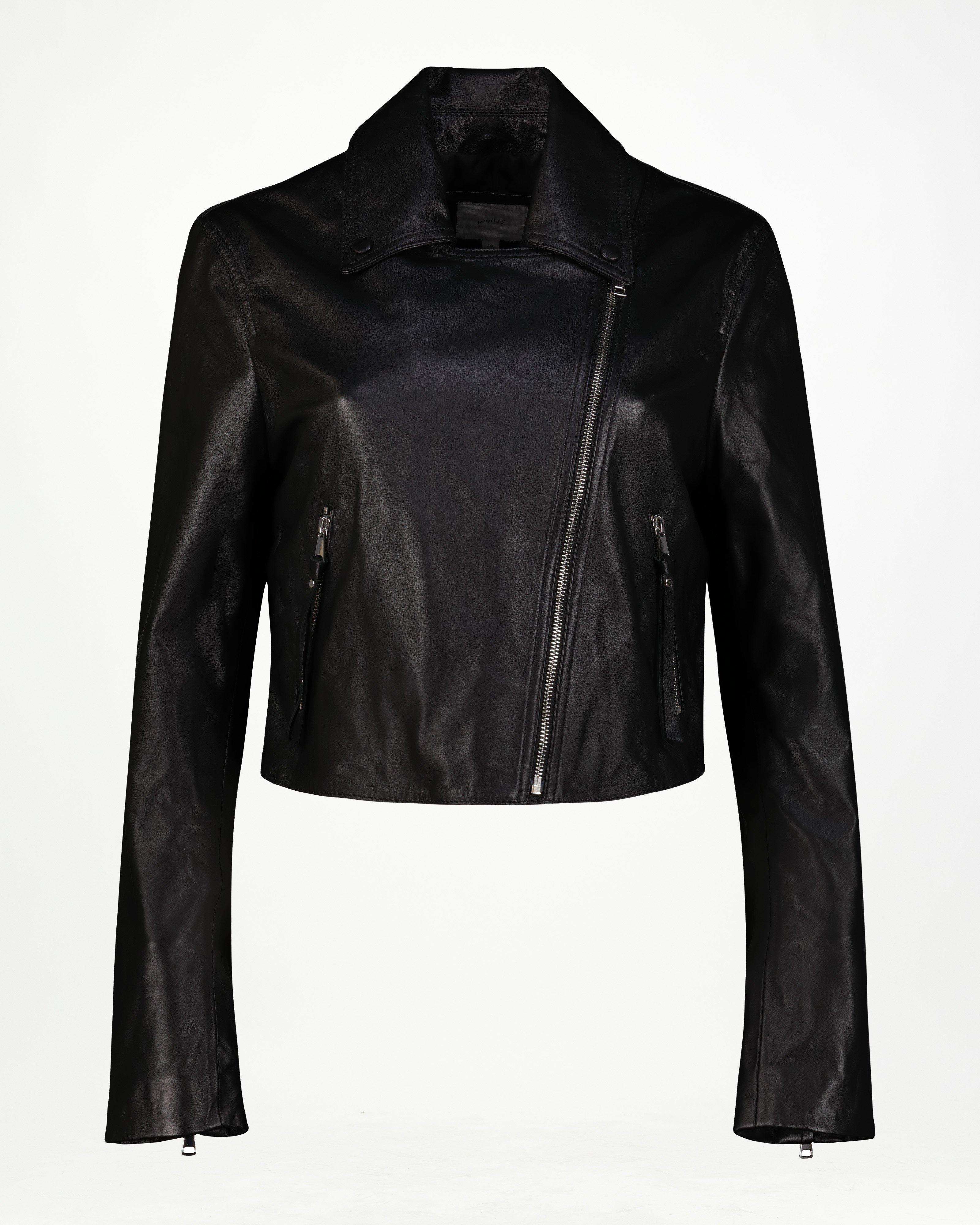 Marin Crop Leather Jacket -  Black