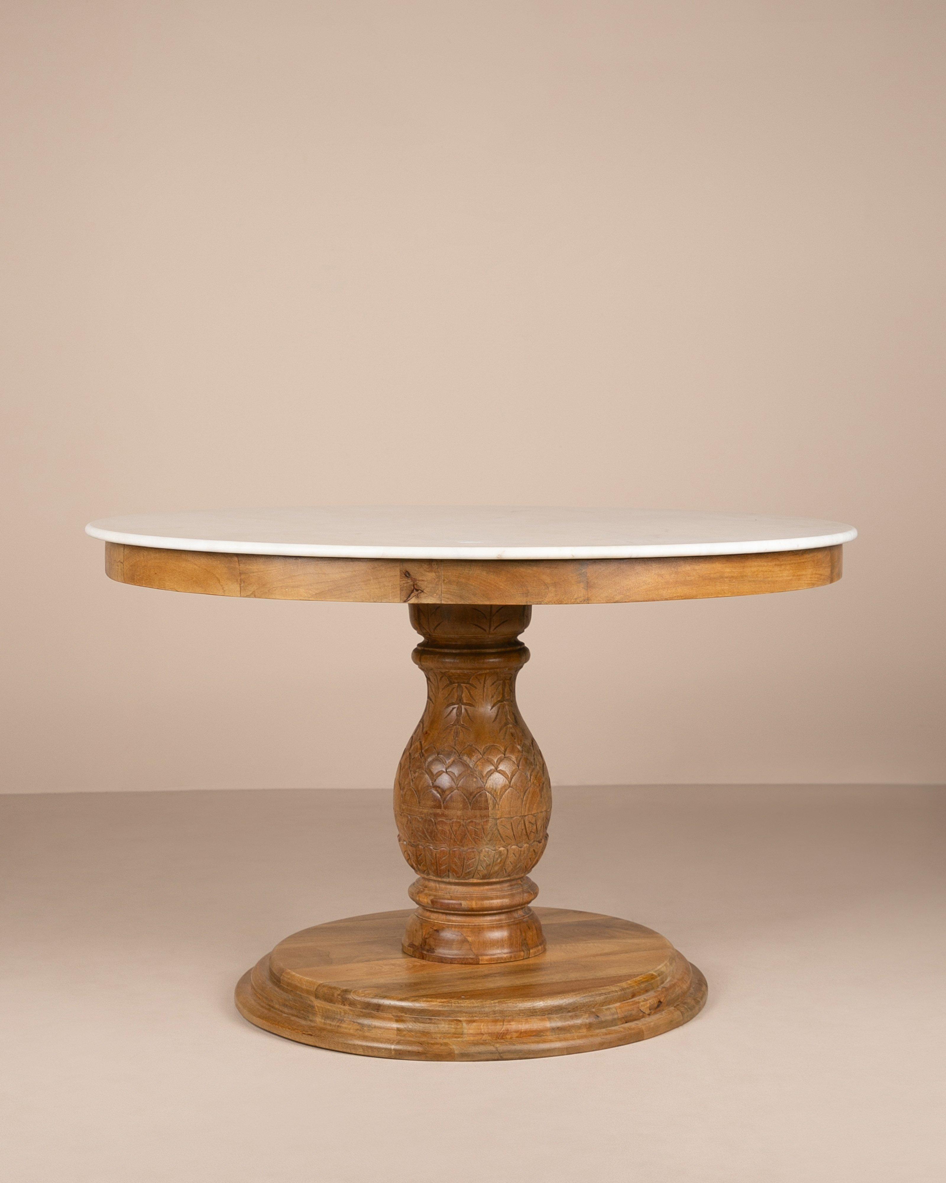  Carved 120cm Round Dining Table -  Brown