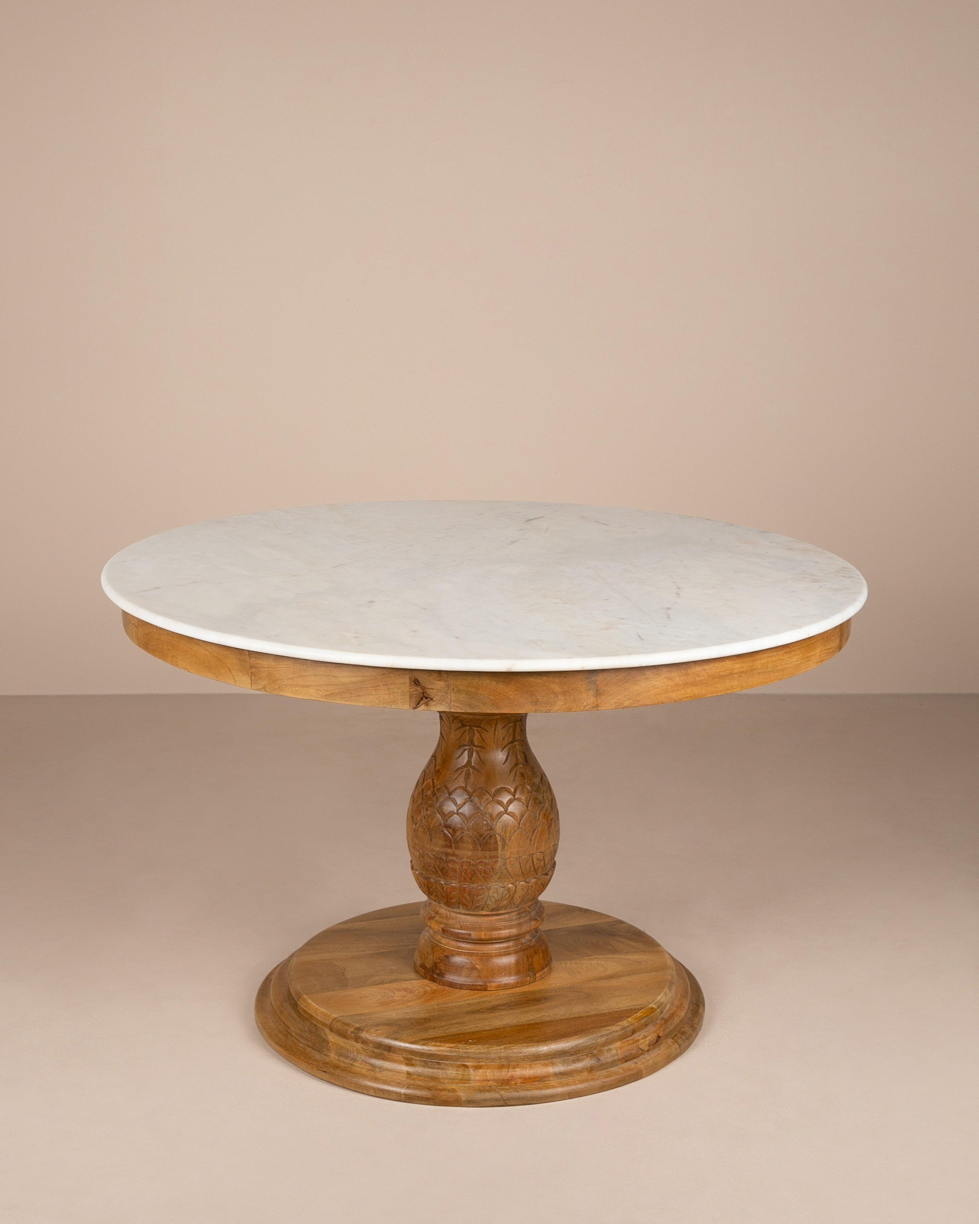  Carved 120cm Round Dining Table -  Brown