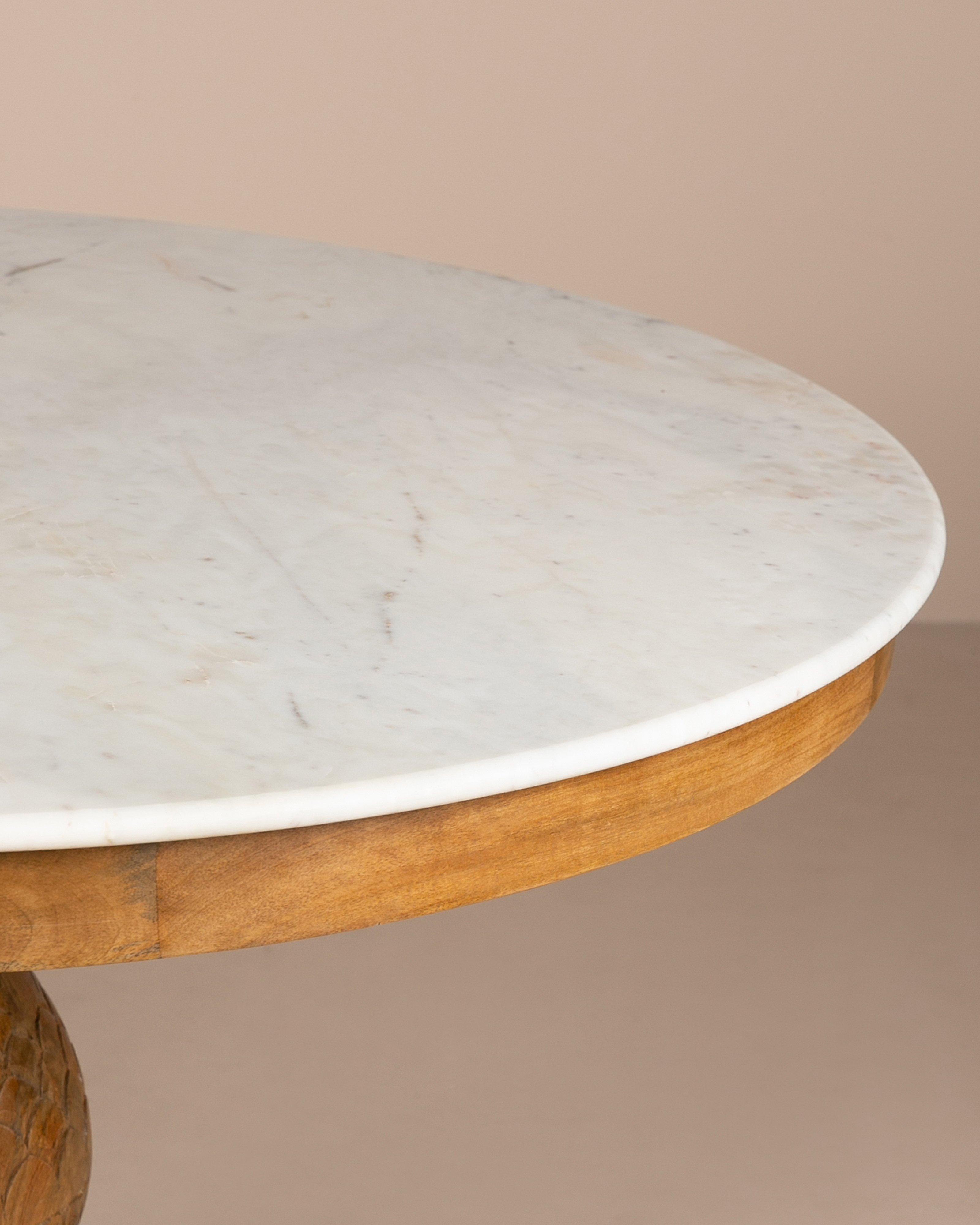  Carved 120cm Round Dining Table -  Brown