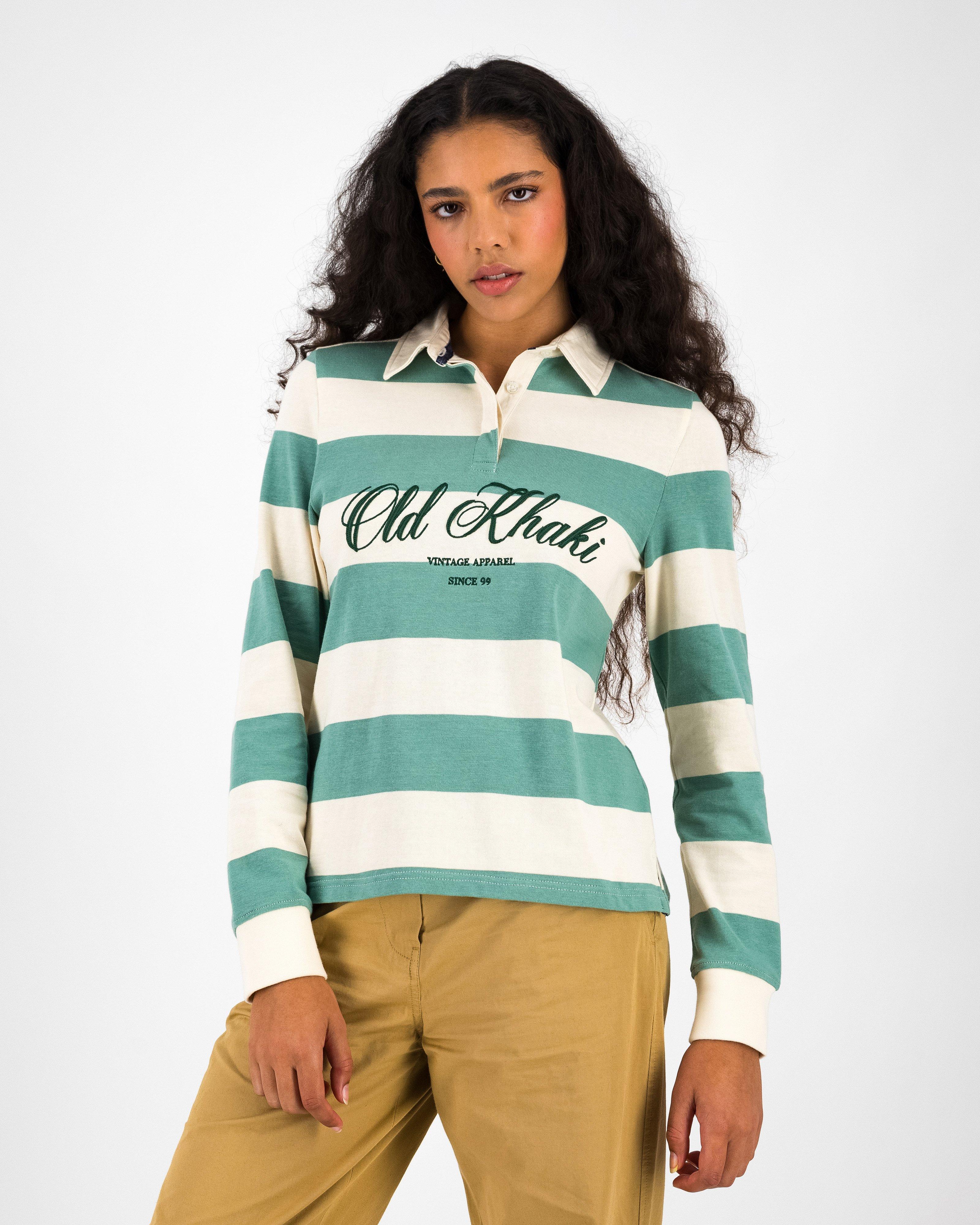 Women’s Carline Stripe Rugby Shirt  -  Duck-egg