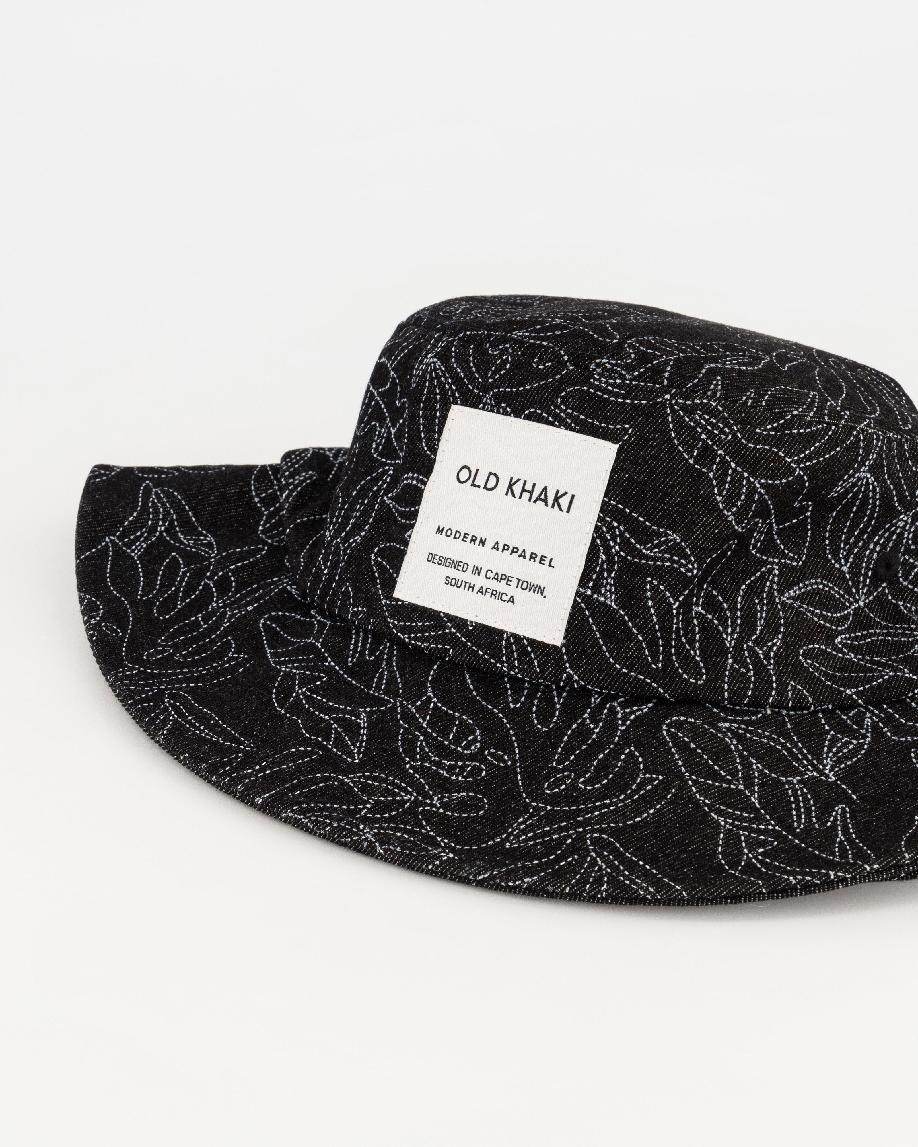 Men’s Erick Leaf Embroidered Bucket Hat  -  Black