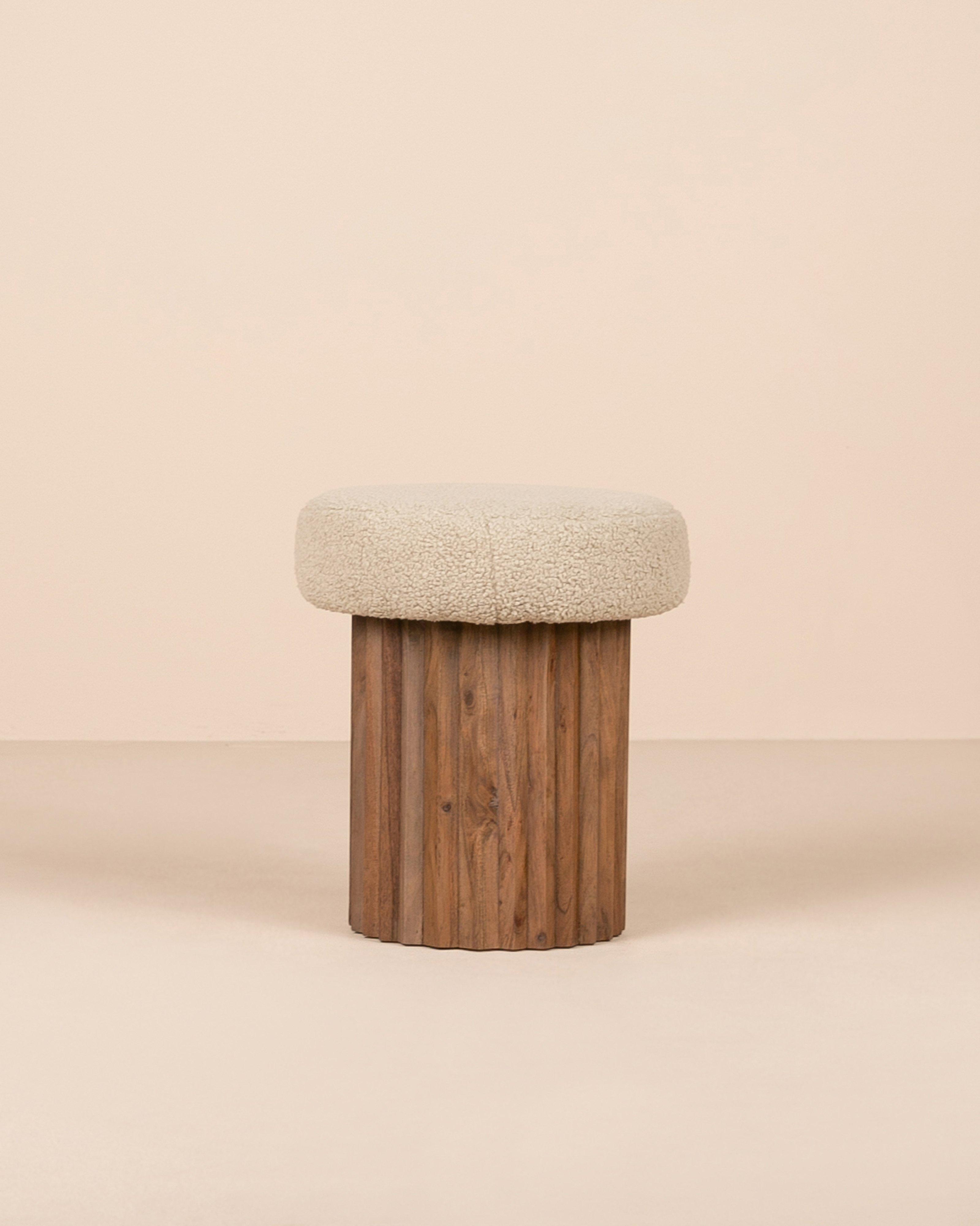 Boucle and Ribbed Base Ottoman -  Brown