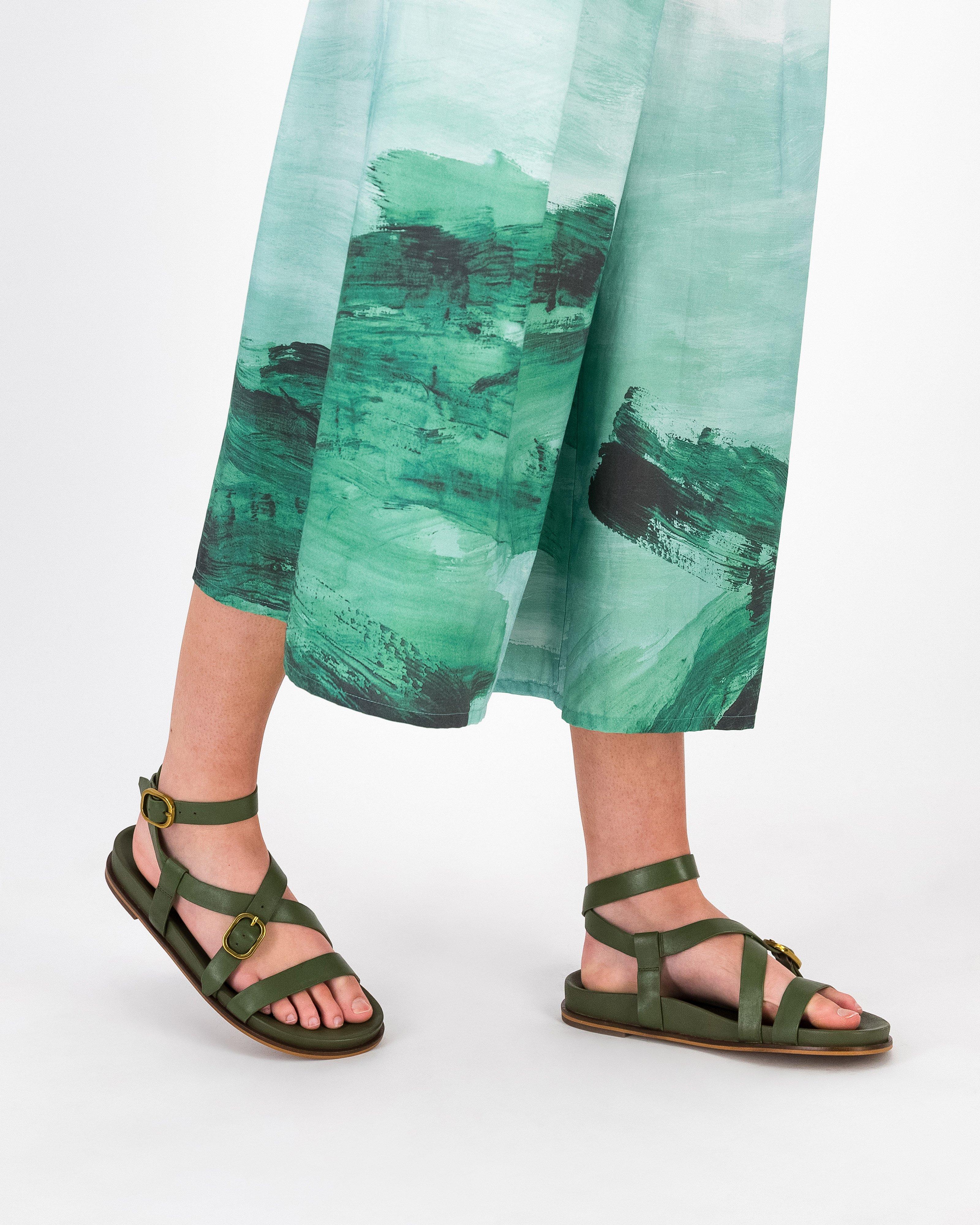 Bijou Leather Sandal -  Green