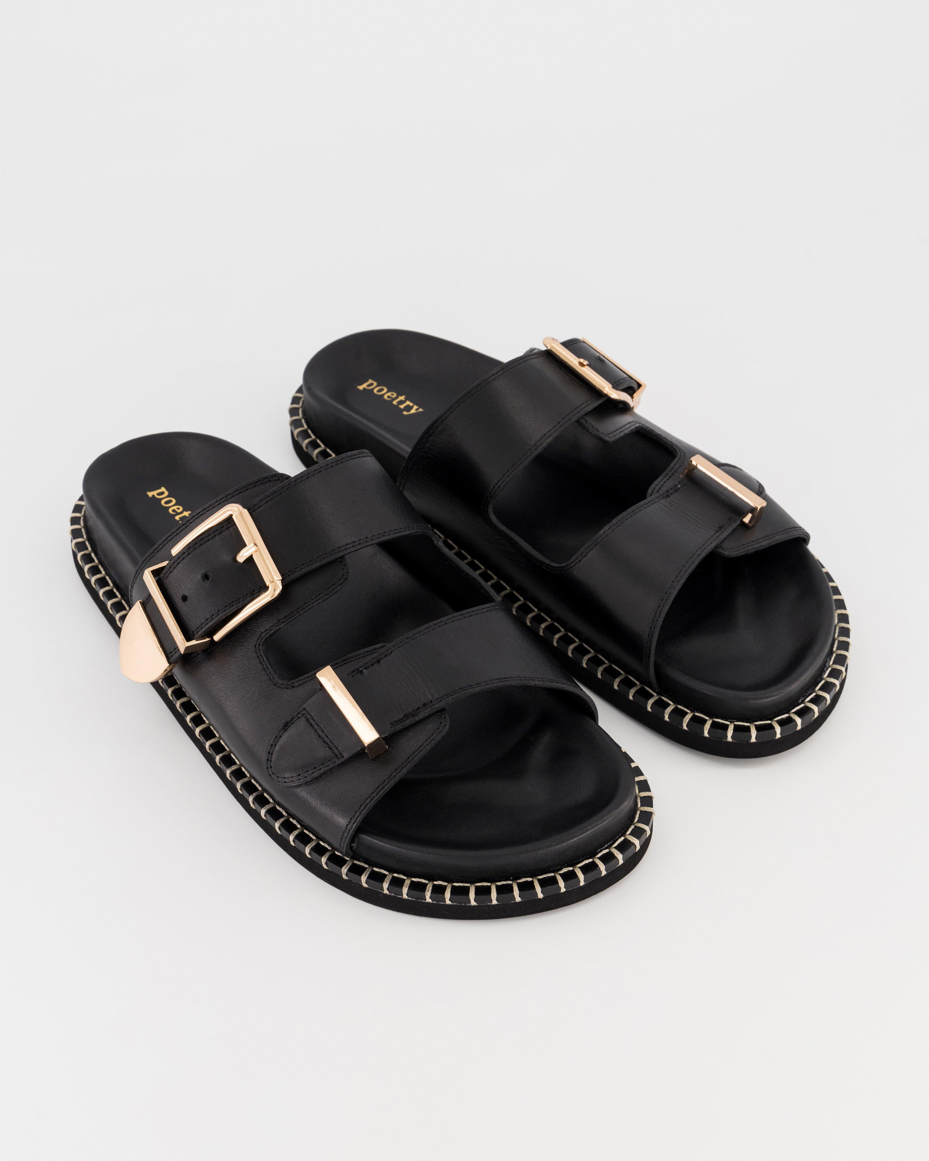 Malina Leather Buckle Sandal -  Black