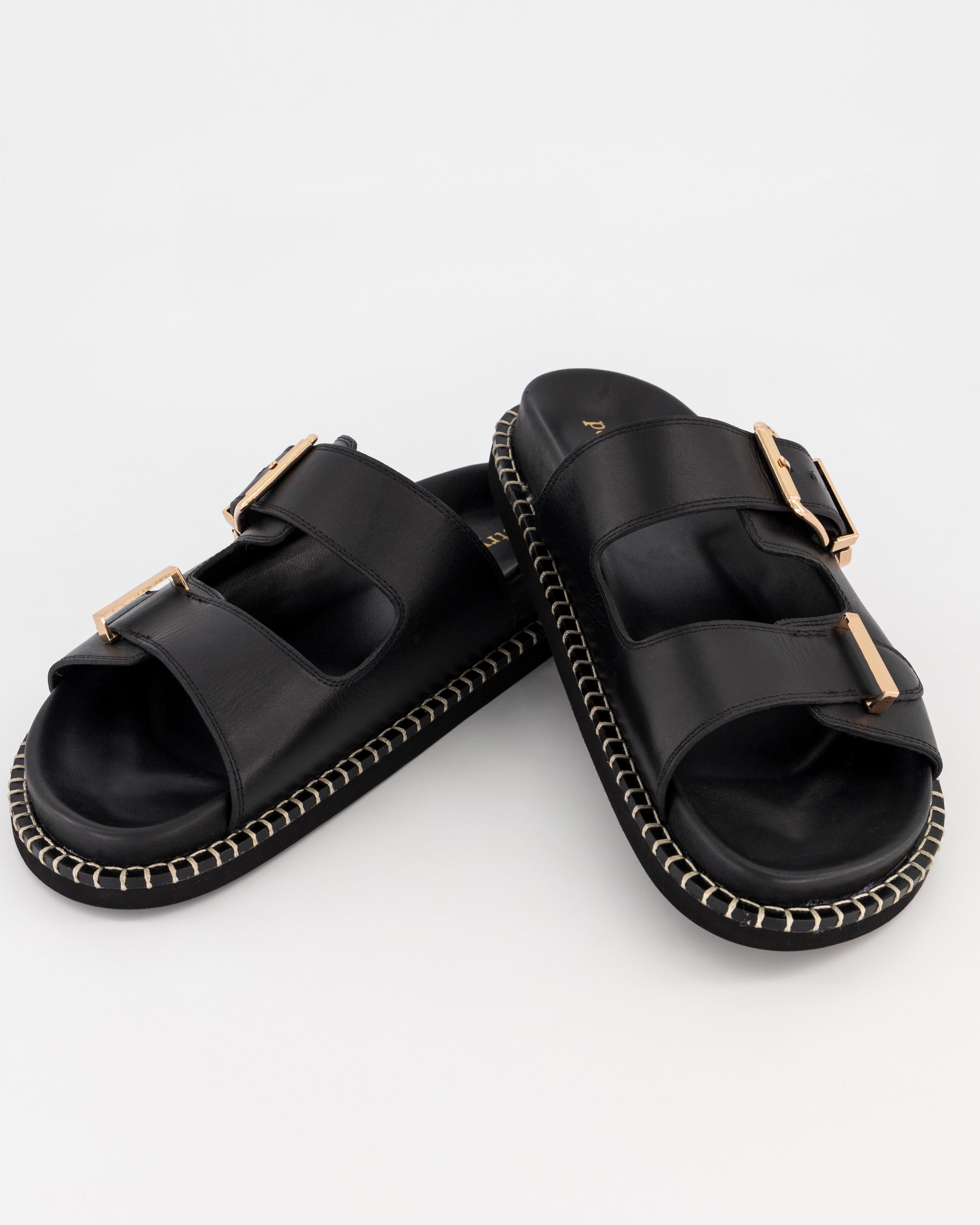 Malina Leather Buckle Sandal -  Black