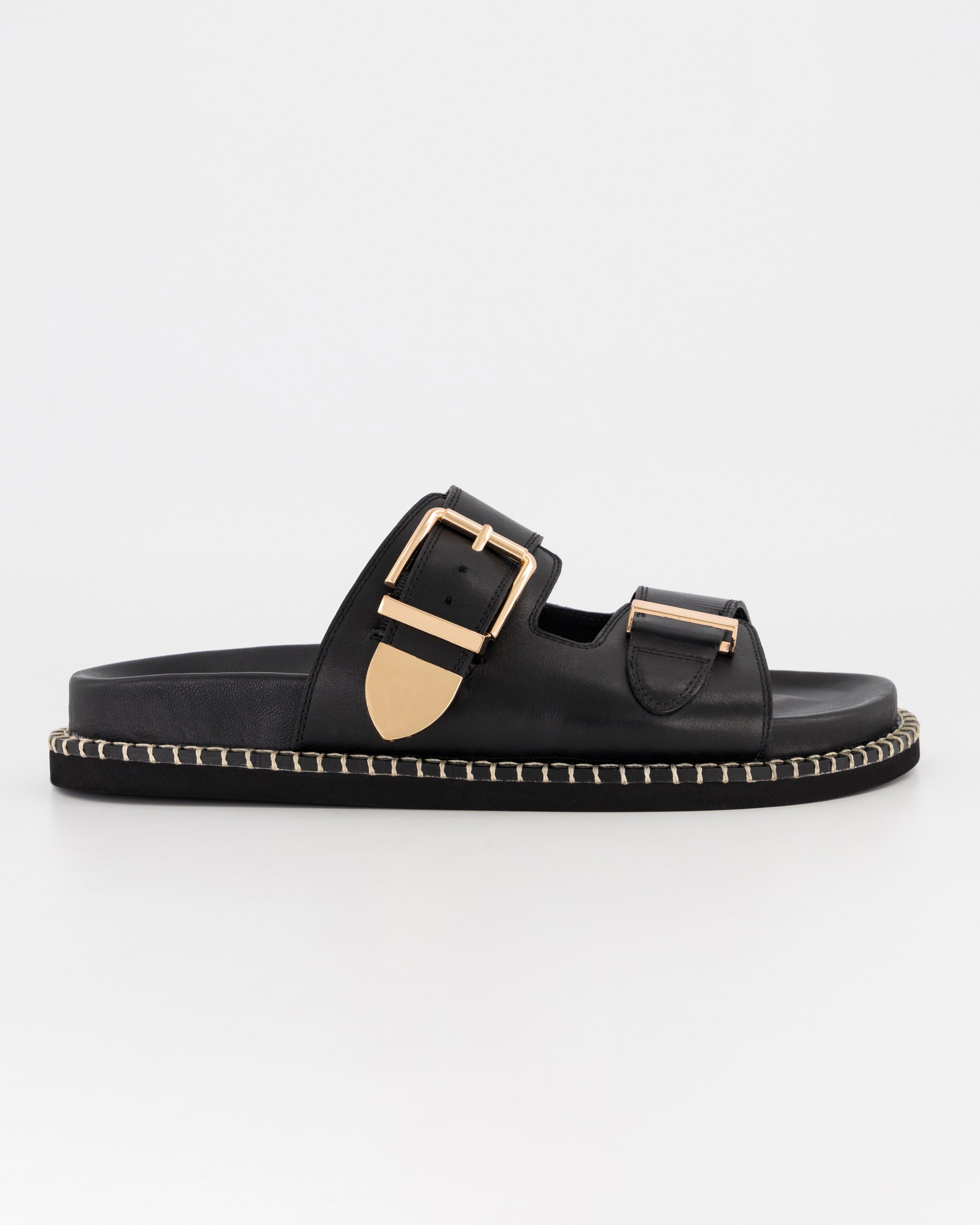 Malina Leather Buckle Sandal -  Black