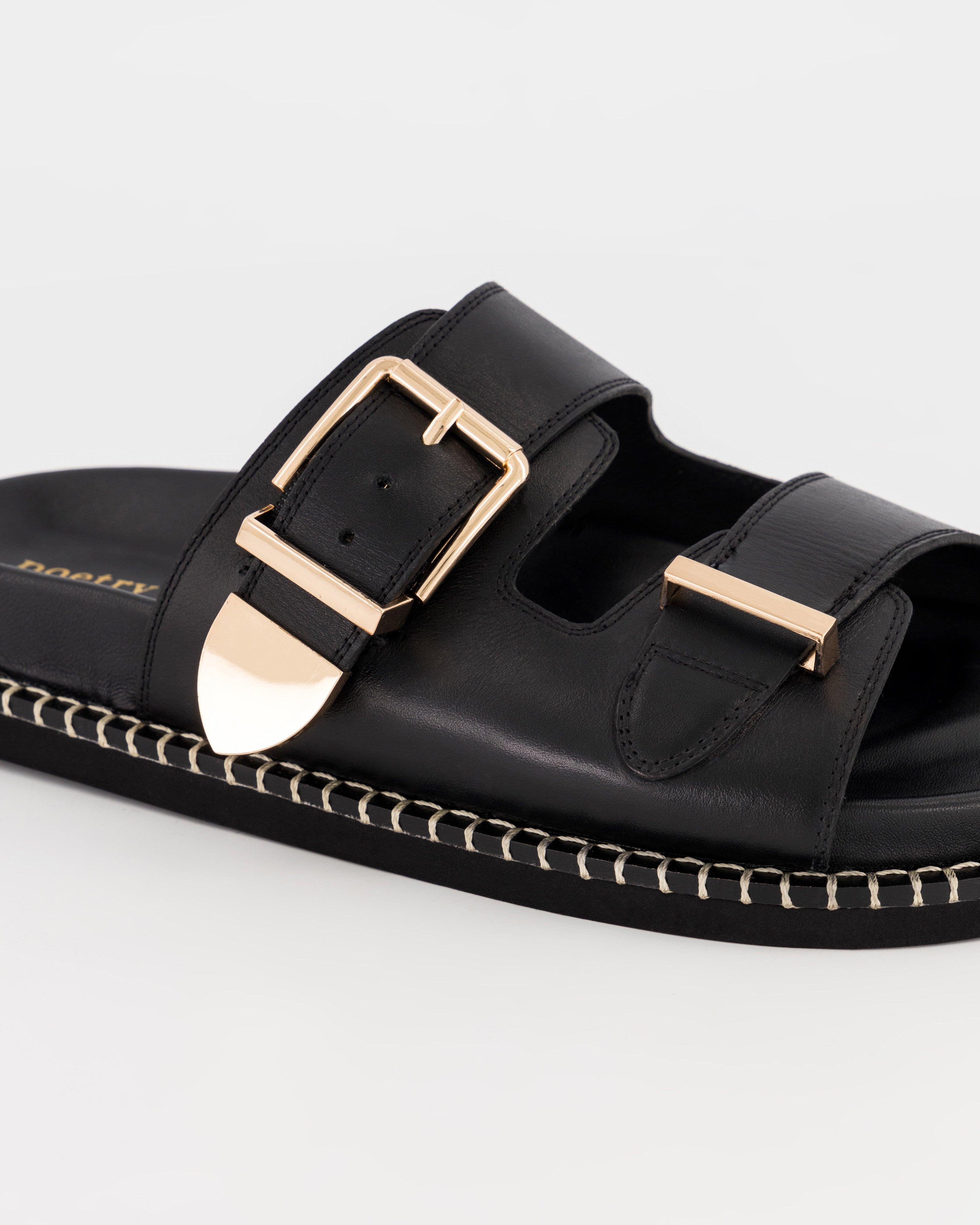 Malina Leather Buckle Sandal -  Black