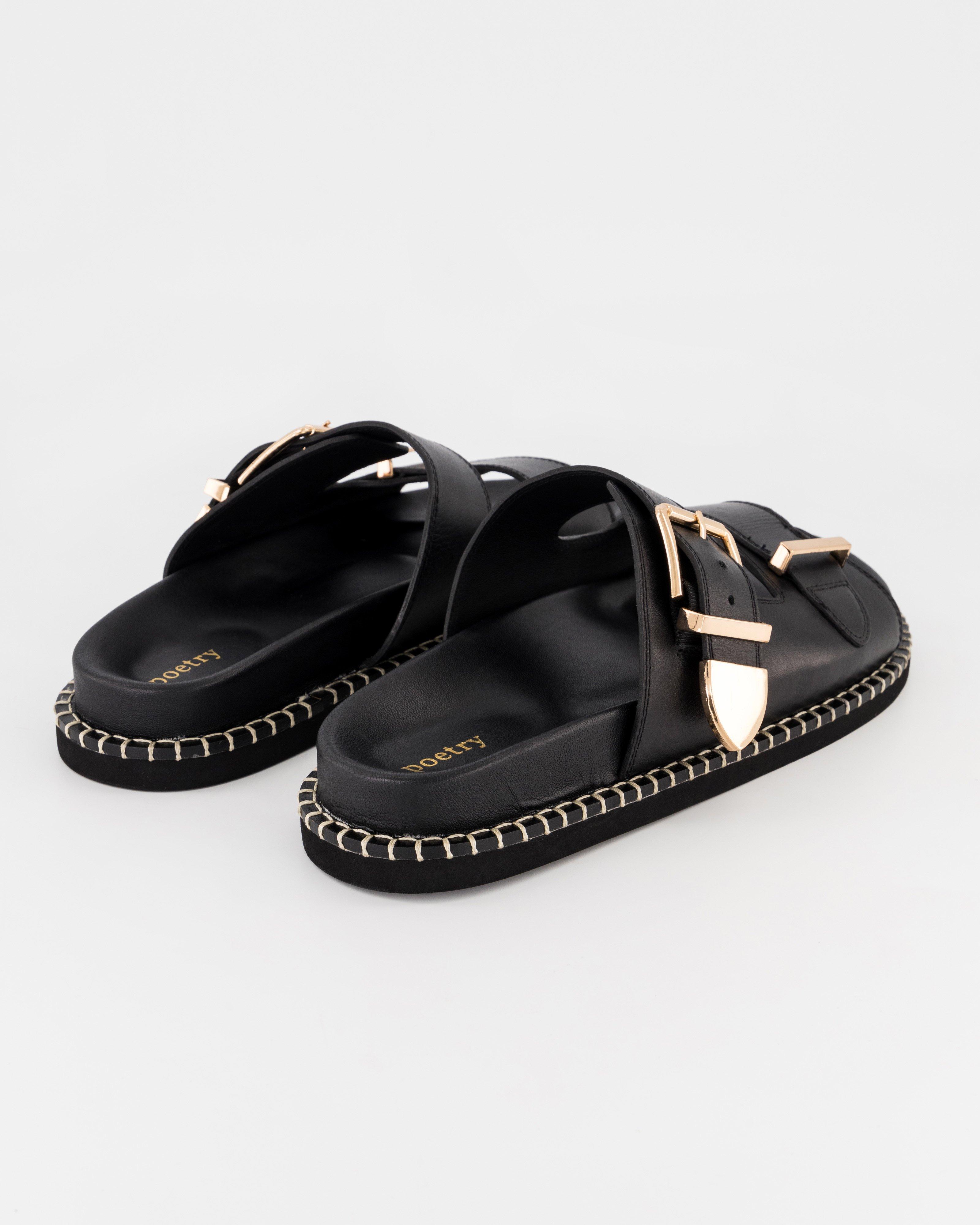 Malina Leather Buckle Sandal -  Black