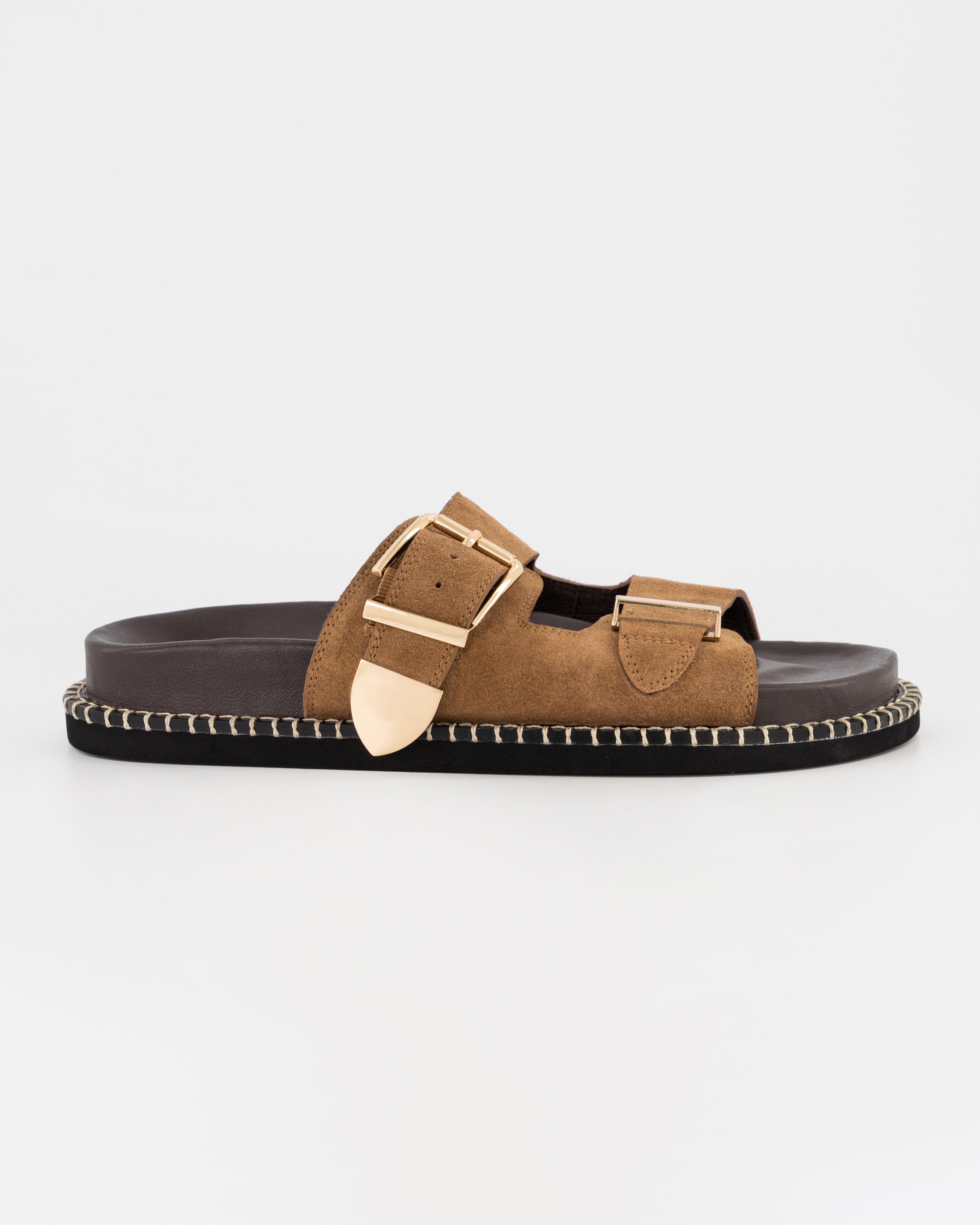 Malina Suede Buckle Sandal -  Tan